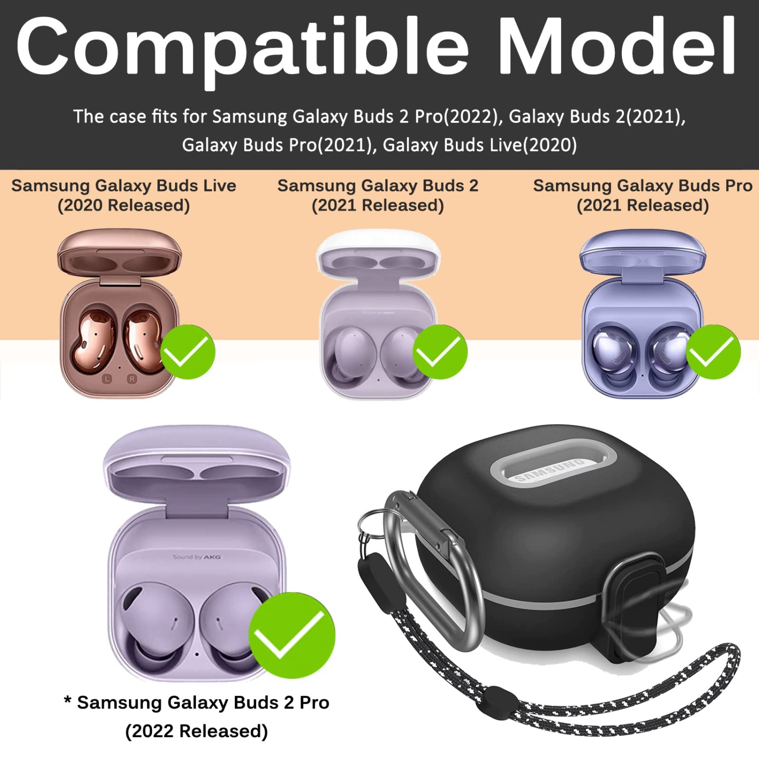 Samsung Galaxy Buds 2 Pro Case, Galaxy Buds Pro Case, Galaxy Buds 2 Case, Galaxy Buds Live Case, Premium TPU Shockproof Full Body Protection Cover
