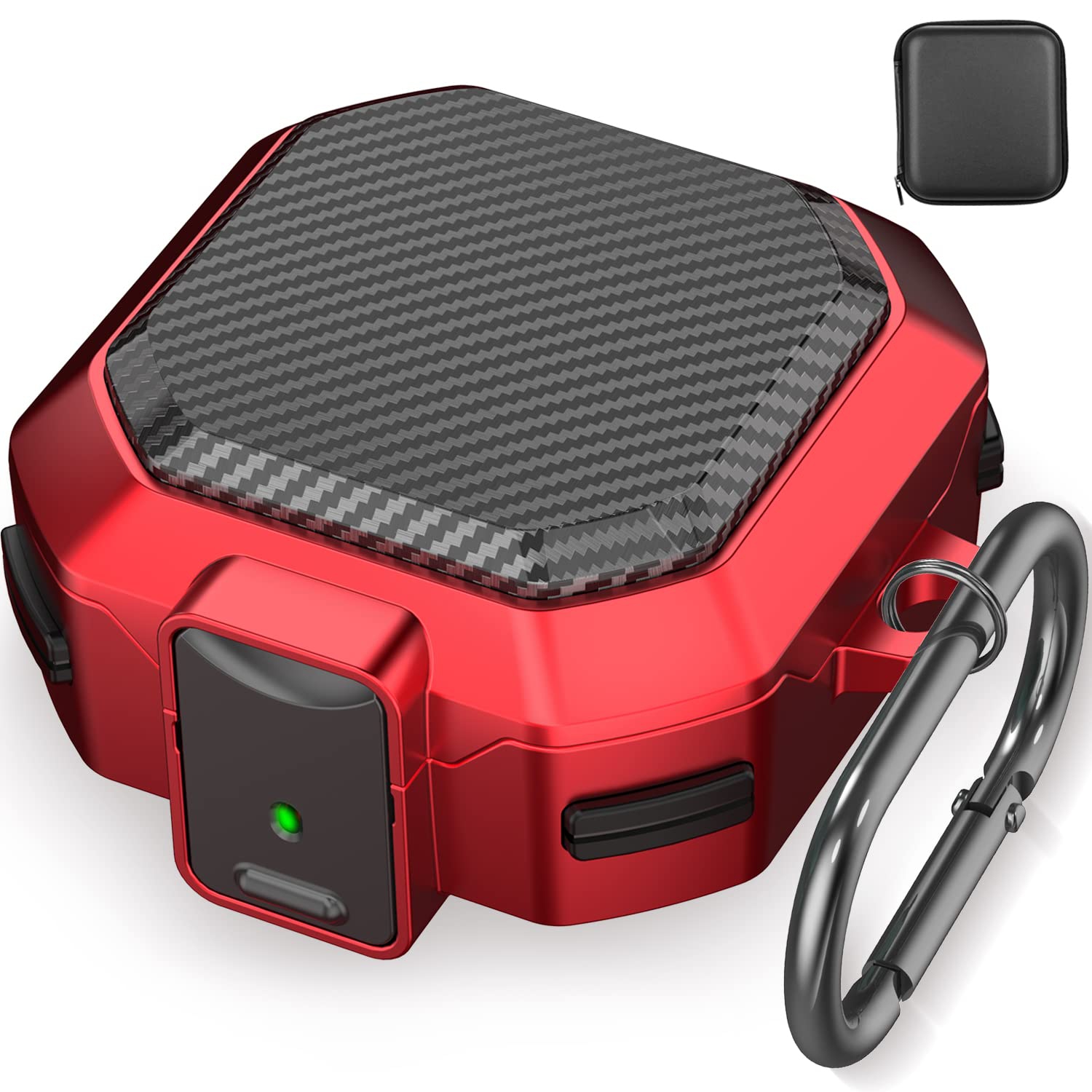 Carbon Fiber Case Cover for Samsung Galaxy Buds2 Pro Case/Galaxy Buds Pro Case/Galaxy Buds Live Case/Galaxy Buds 2 Case with Keychain/Zipper Box/Clean Brush (Red)