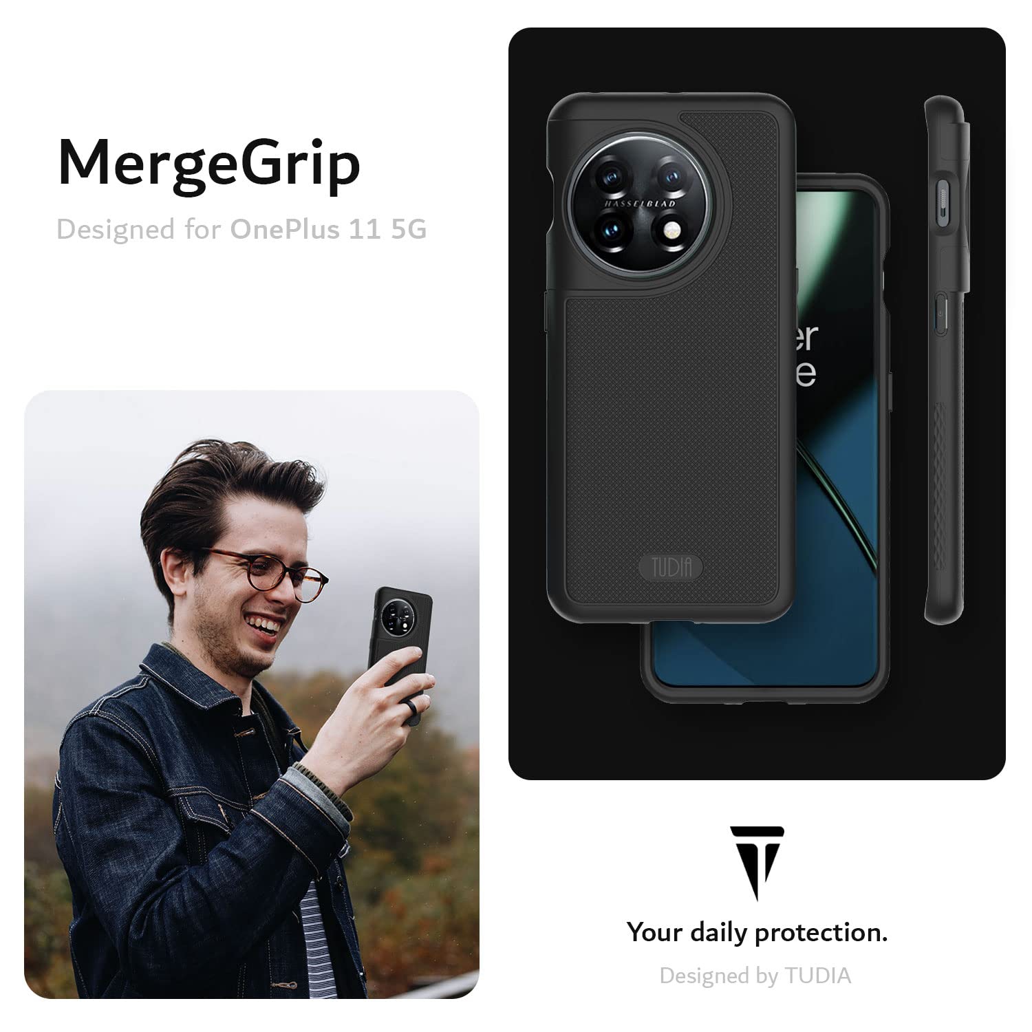 DualShield Grip Designed for OnePlus 11 Case 5G, MergeGrip Dual Layer Shockproof Slim Military Grade Non-Slip Tough Heavy Duty Protective Phone Case