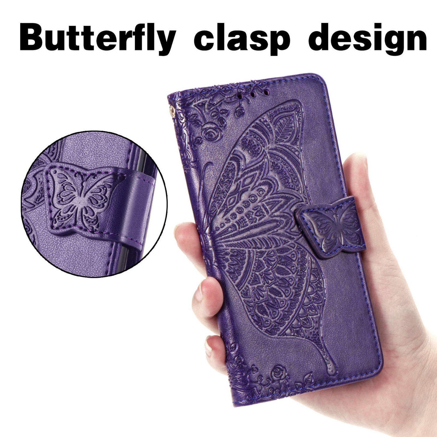Wallet Case for OnePlus 11 5G,PU Leather Wallet Flip Protective Phone Case Wrist Strap Card Slots Holder Pocket Emboss Butterfly Flower Stand Case