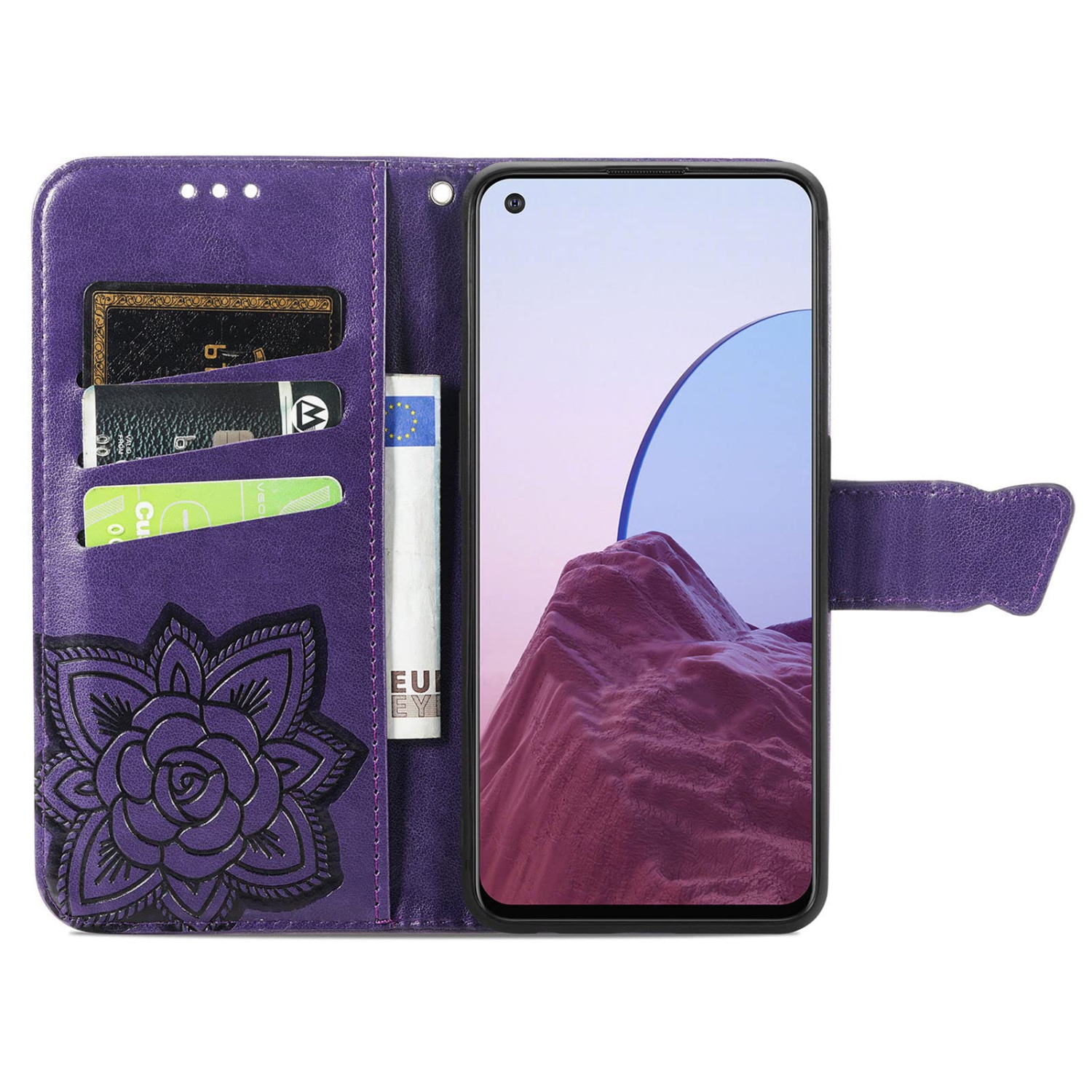 Wallet Case for OnePlus 11 5G,PU Leather Wallet Flip Protective Phone Case Wrist Strap Card Slots Holder Pocket Emboss Butterfly Flower Stand Case