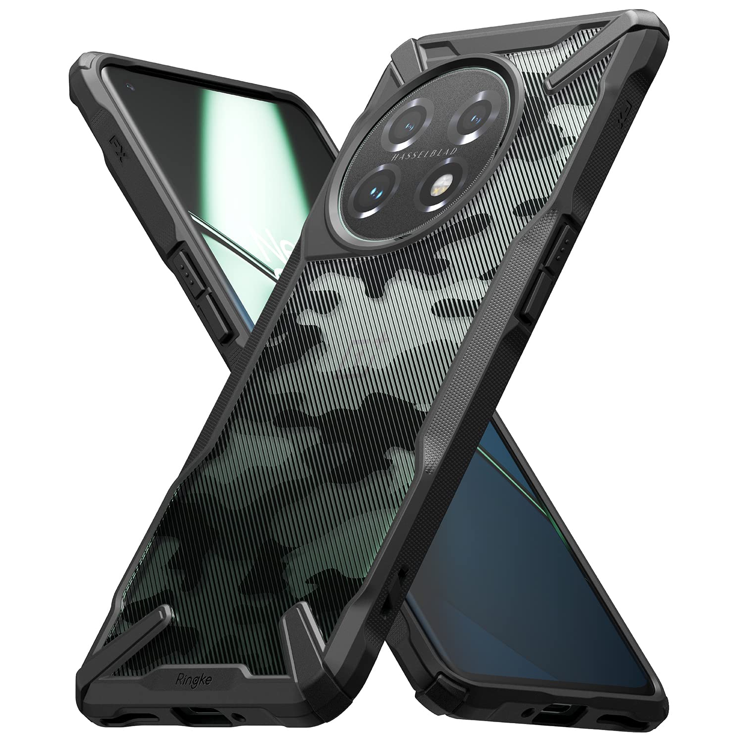 Fusion-X Military Design Compatible with OnePlus 11 Case 5G, Camouflage Hard Back Heavy Duty Shockproof Advanced Protective Bumper Cover - Camo Black