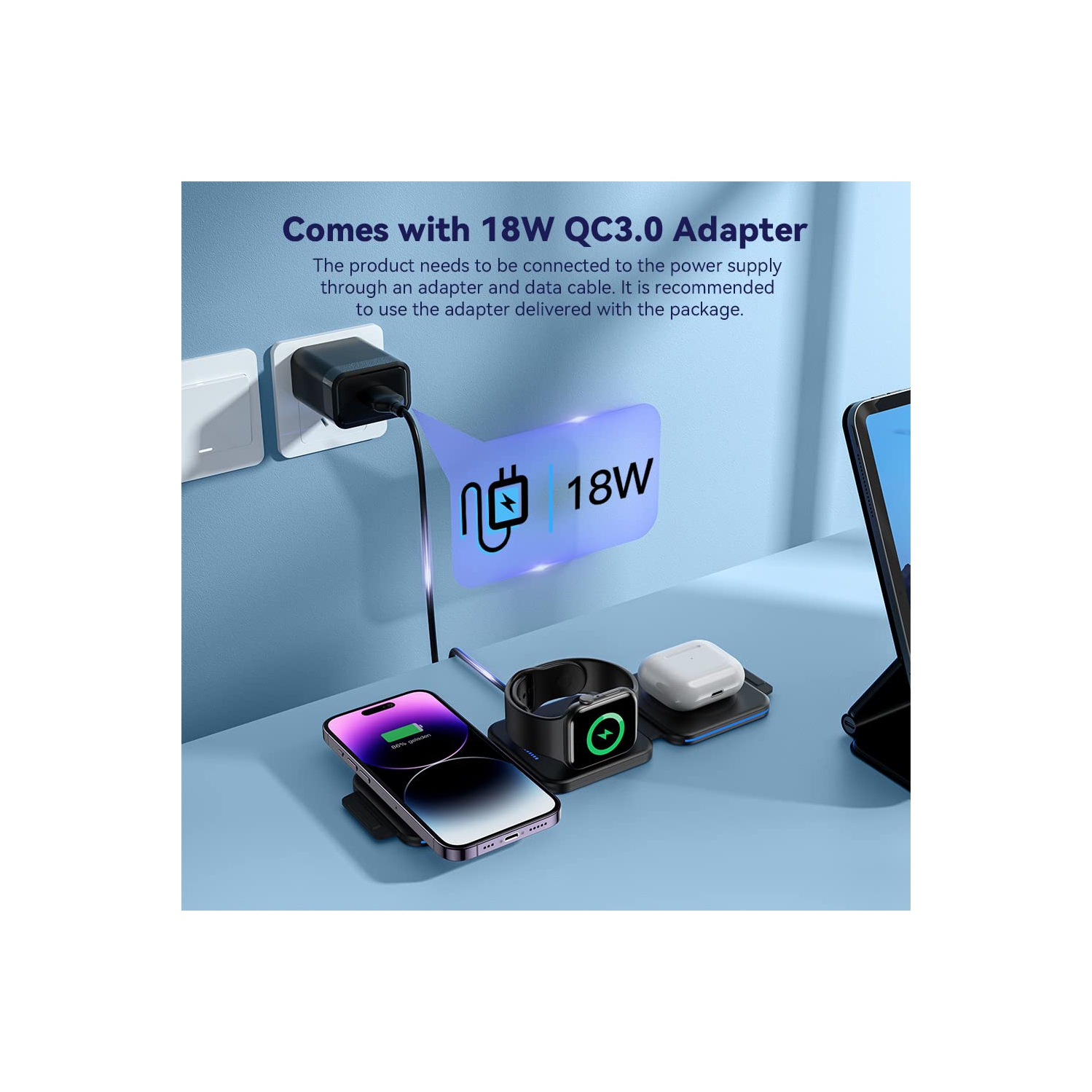 MURPISO 3 in 1 Magnetic Foldable Wireless Charger,Folding Wireless Charging Station for Travel,Wireless Charging Pad Compatible with iPhone 14 13 12