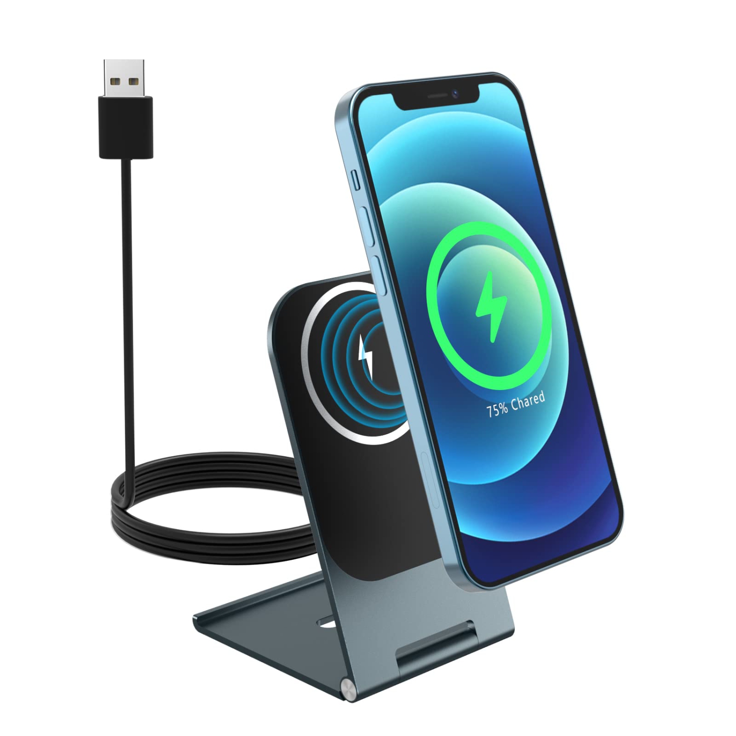 Moko Armor Foldable Magnetic Wireless Charger Stand Aluminum Alloy, Compatible with iPhone 14/13/12 Pro/Pro Max Fast Charging Station Dock Wireless Magsafe Desk Charger Holder,Ligh