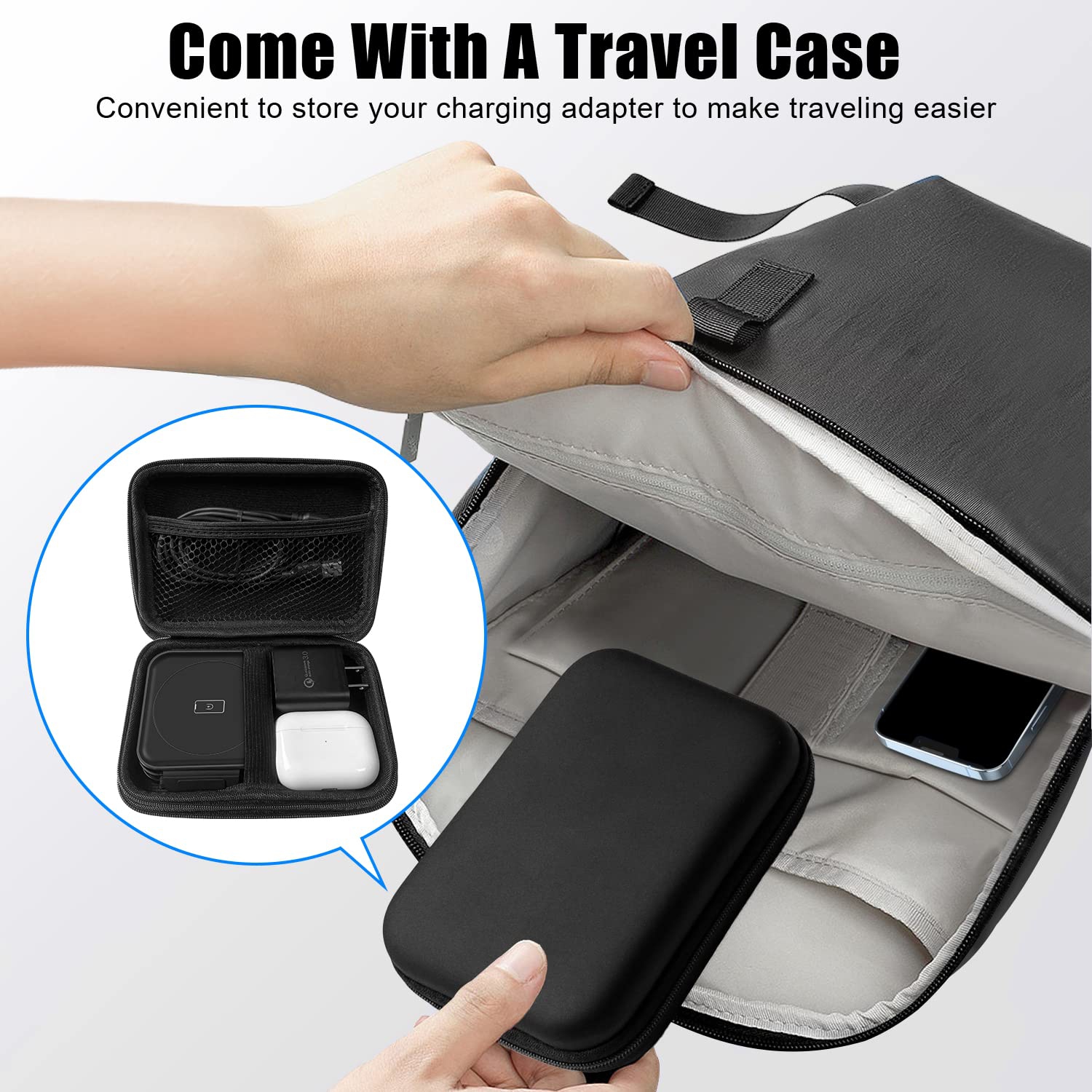 Wireless Charger 3 in 1 with Adapter and Travel Case,Fast Wireless Charging Station,Wireless Charging Pad Compatible with iPhone 14/13/12/11