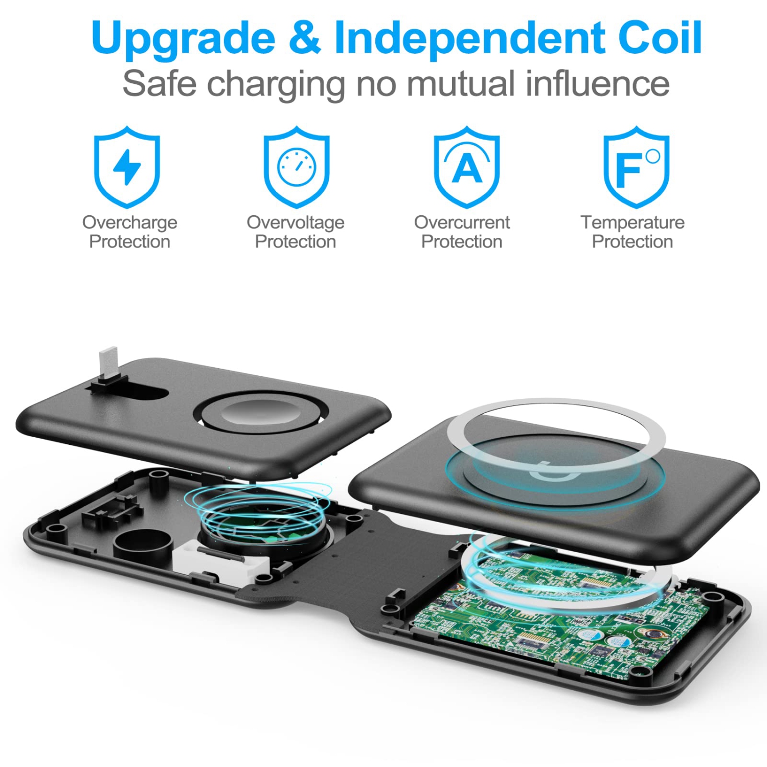Qoosea 3 in 1 Wireless Charger Inductive Wireless Charger Station Charger with Foldable Wireless Charger for iPhone 14/13/12/11/Pro Max/XR/XS, iWatch