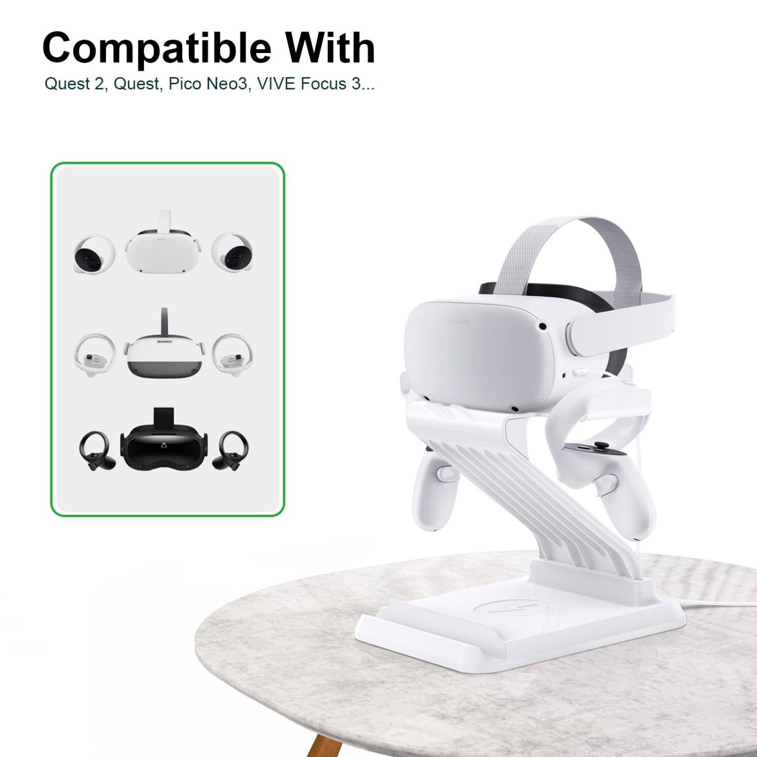 NIUVR 3in1 Enhanced Charging Dock VR Accessories Station Compatible with Meta/Oculus Quest 2 Quest 1 Rift S HTC Vive Cosmos Valve Index etc. Supports