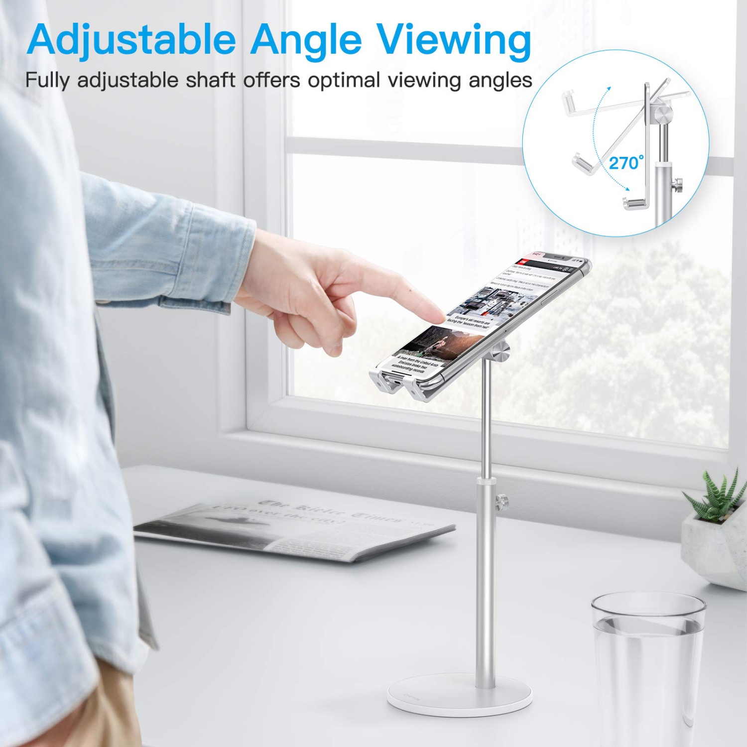 Cell Phone Stand, Angle Height Adjustable Tablet Stand, Aluminum Phone Holder Dock for Desk, Compatible with iPhone 13 Pro Max/13 Pro/13/12, All