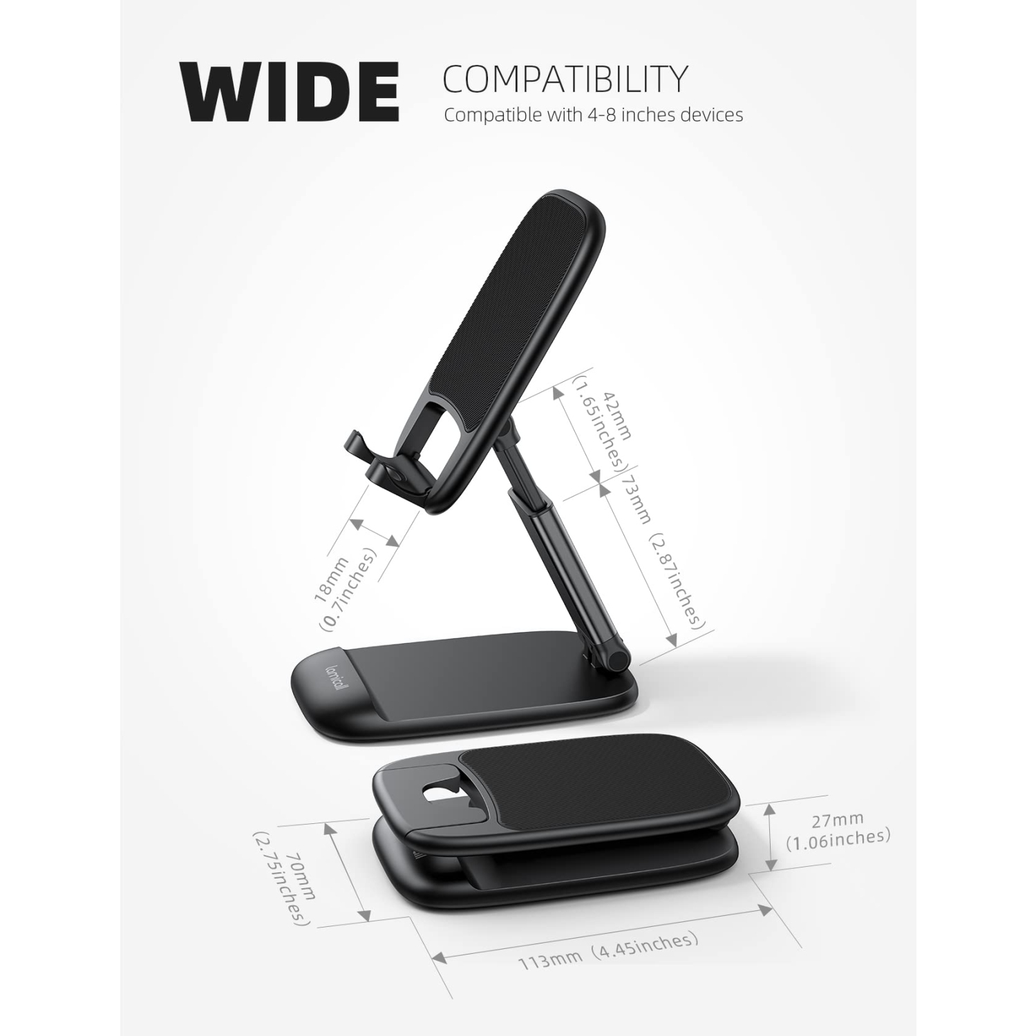 Foldable Phone Stand for Desk - Height Adjustable Cell Phone Holder Portable Cellphone Cradle Desktop Dock Compatible with iPhone 14 Pro Max Plus, 13