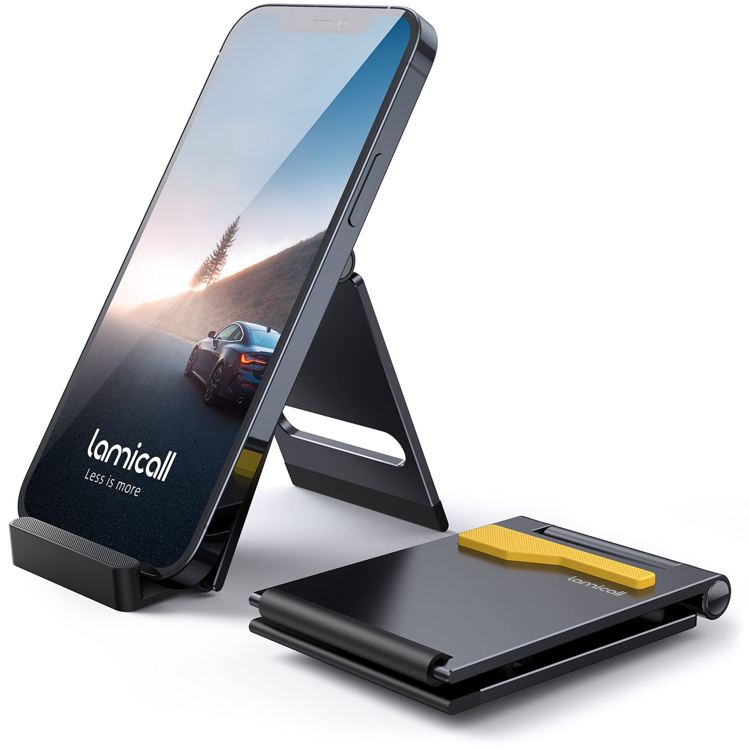 Portable Cell Phone Stand - Aluminum Foldable Phone Stand for Desk, Small Pocket Travel Design, Adjustable Mobile Holder Compatible with iPhone 14 13