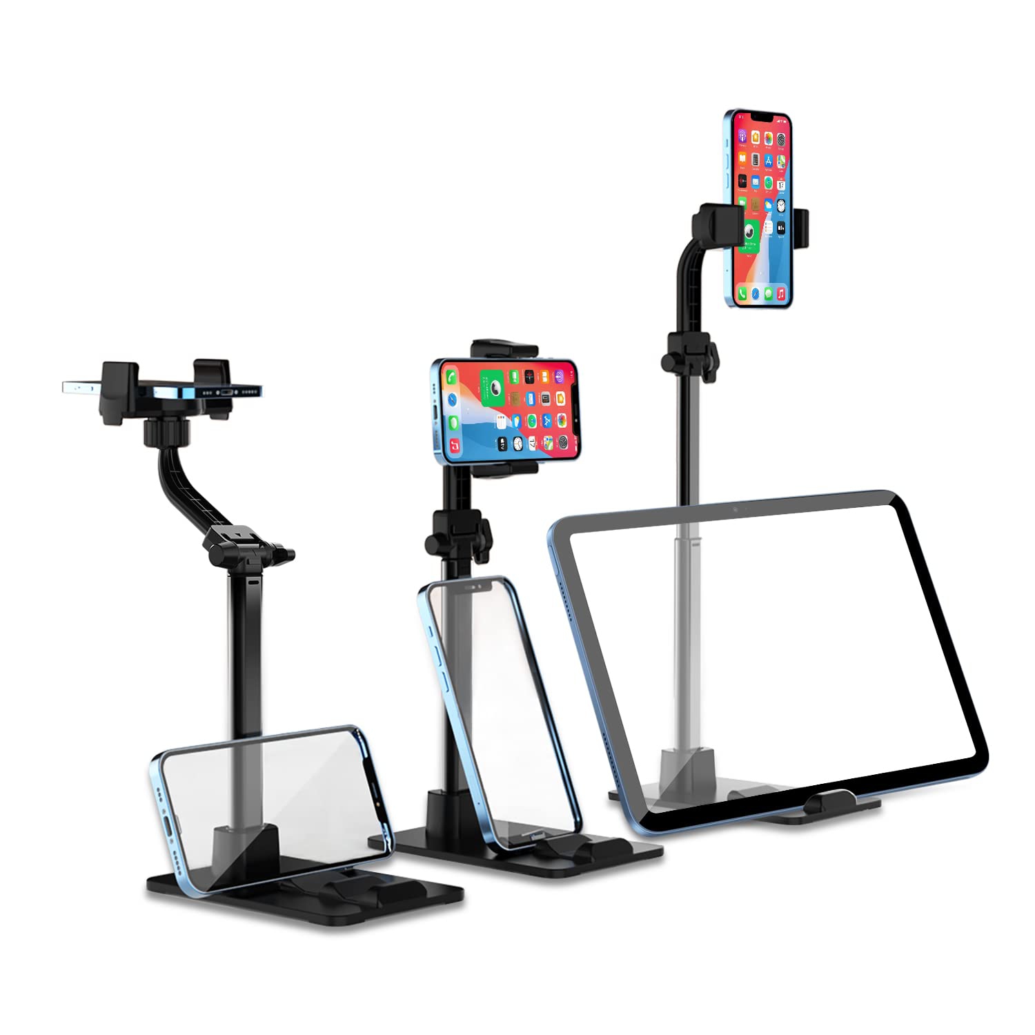 Cell Phone Stand Adjustable Height & Angle Phone Holder Phone Stand for Desk Cell Phone Clip Stand Holder Two-in-one Live Streaming Stand Compatible