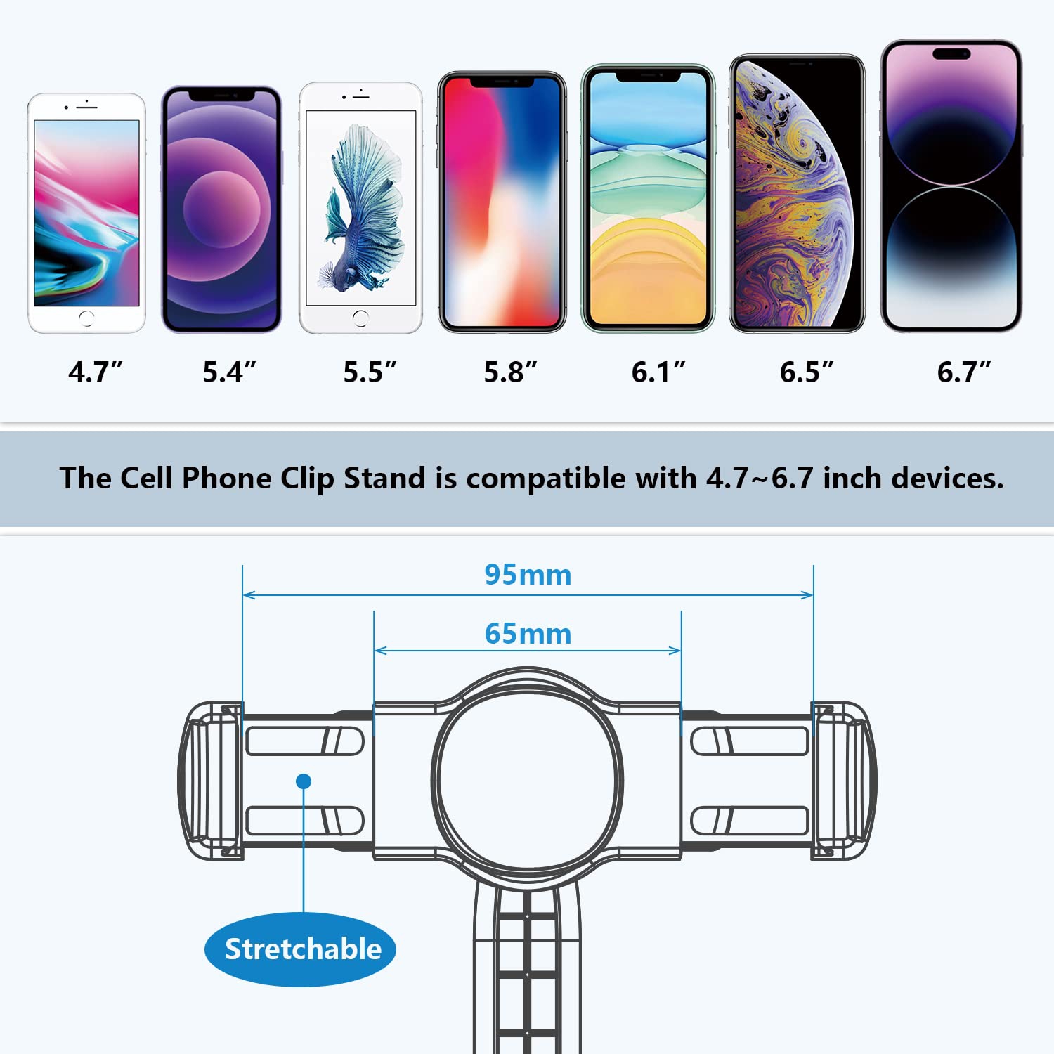 Cell Phone Stand Adjustable Height & Angle Phone Holder Phone Stand for Desk Cell Phone Clip Stand Holder Two-in-one Live Streaming Stand Compatible