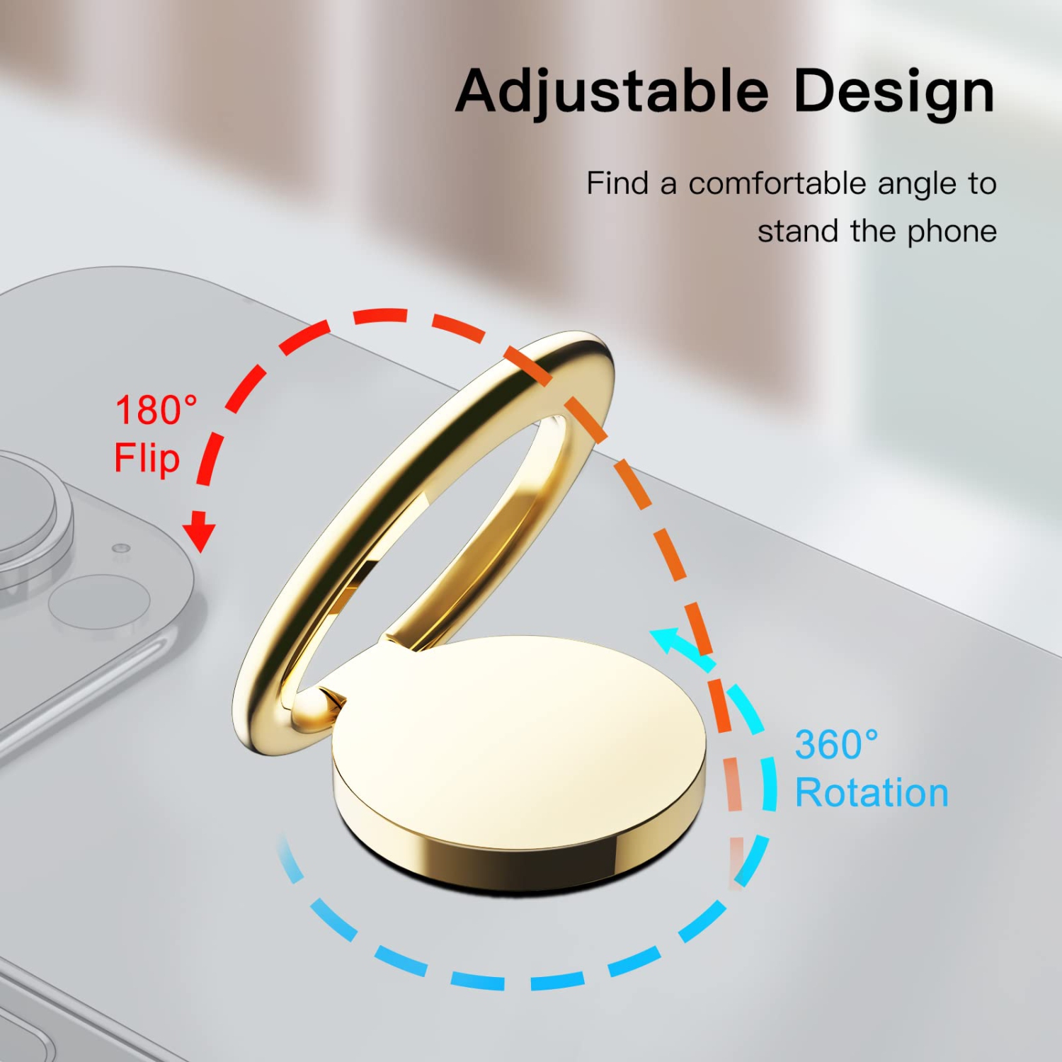 Cell Phone Ring Holder, 360 Degree Rotation Metal Finger Grip Adjustable Cellphone Stand for Magnetic Car Mount, Compatible with iPhone, Galaxy,