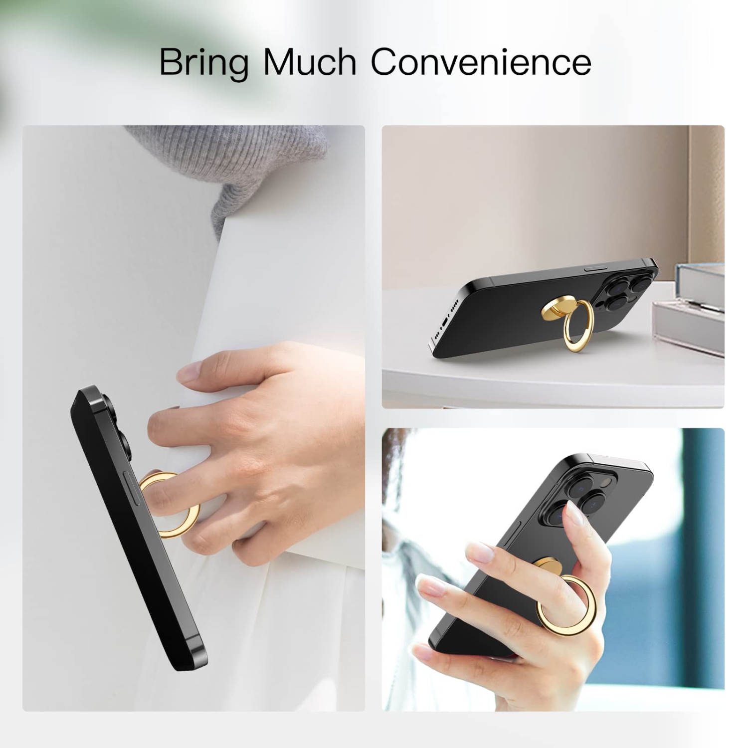 Cell Phone Ring Holder, 360 Degree Rotation Metal Finger Grip Adjustable Cellphone Stand for Magnetic Car Mount, Compatible with iPhone, Galaxy,