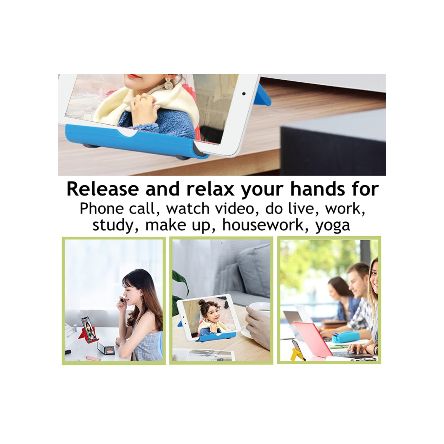 Cell Phone Stand for Desk, Foldable Cell Phone Holder Mobile Stand Phone Dock, Multi-Angle Universal Adjustable Tablet Stand Holder Compatible with