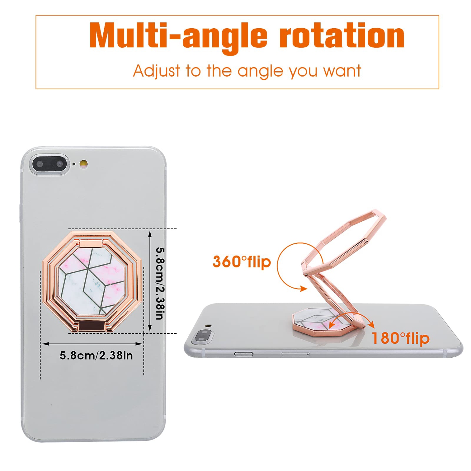 Support à anneau pour téléphone cellulaire, support de téléphone cellulaire pliable pivotant sur 360° pour bureau, support magnétique pour l’auto,