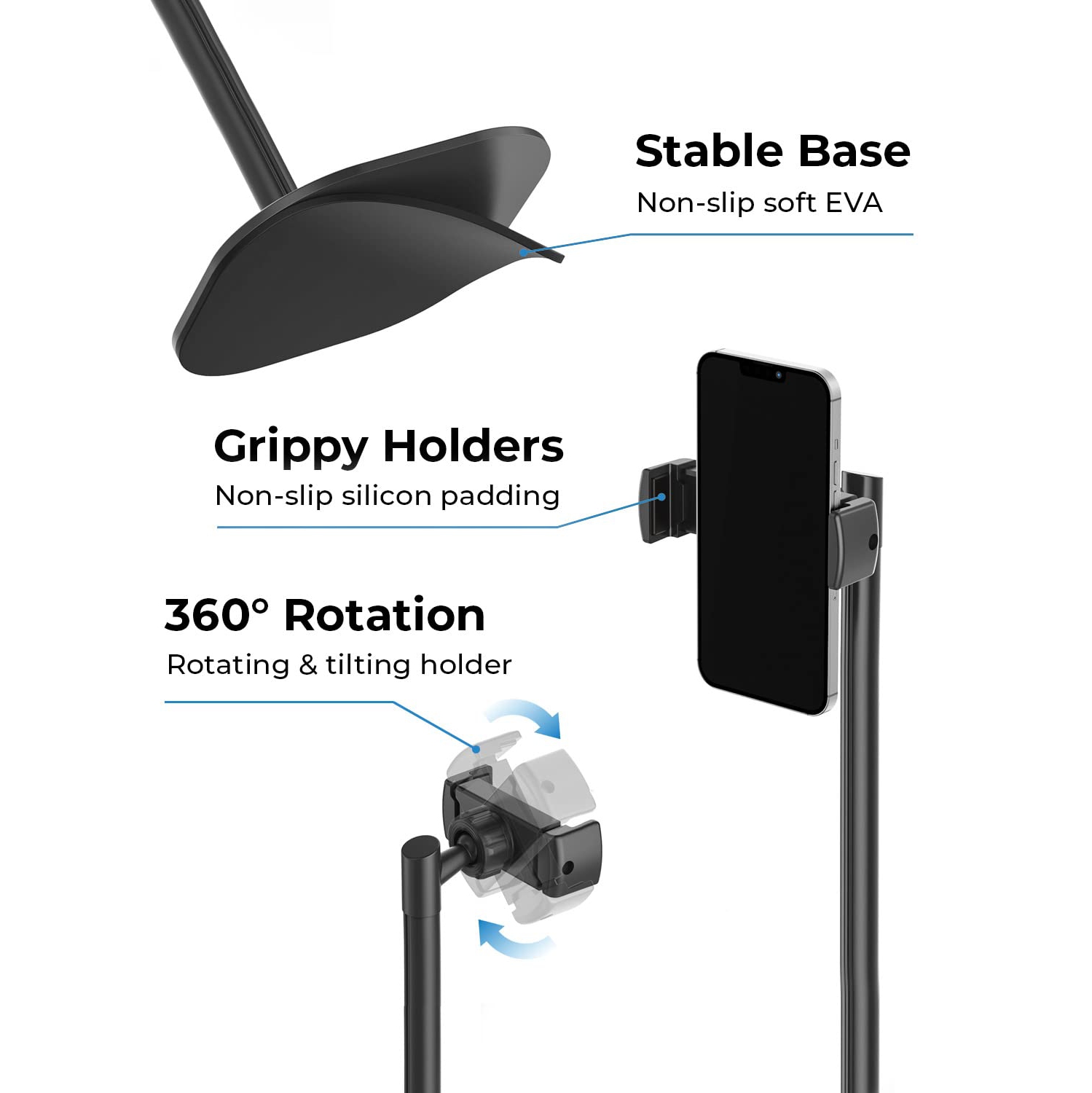 Height Adjustable Cell Phone Stand for Desk | Cell Phone Holder Stand for Office Home, Desk Phone Stand for Recording, iPhone Stand for Desk