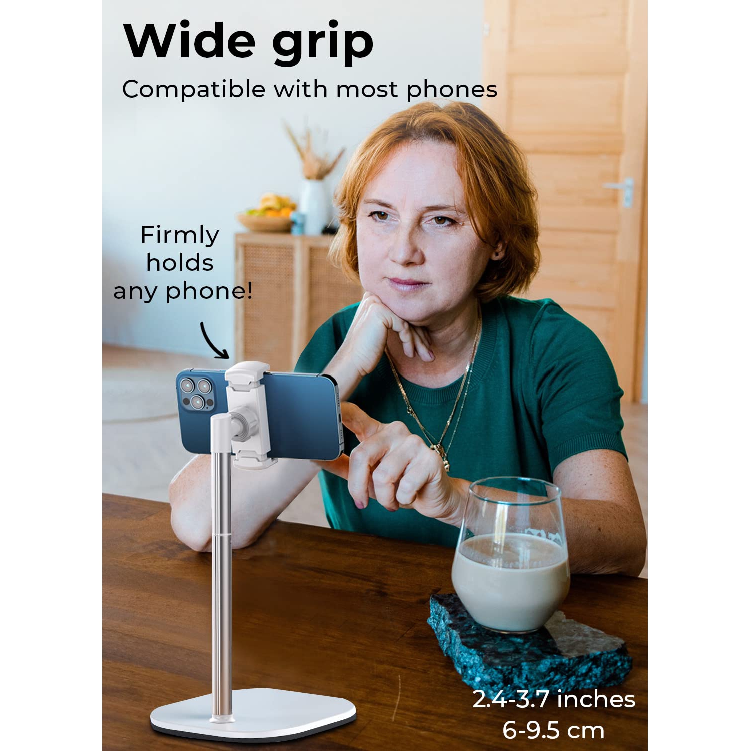 Height Adjustable Cell Phone Stand for Desk | Cell Phone Holder Stand for Office Home, Desk Phone Stand for Recording, iPhone Stand for Desk