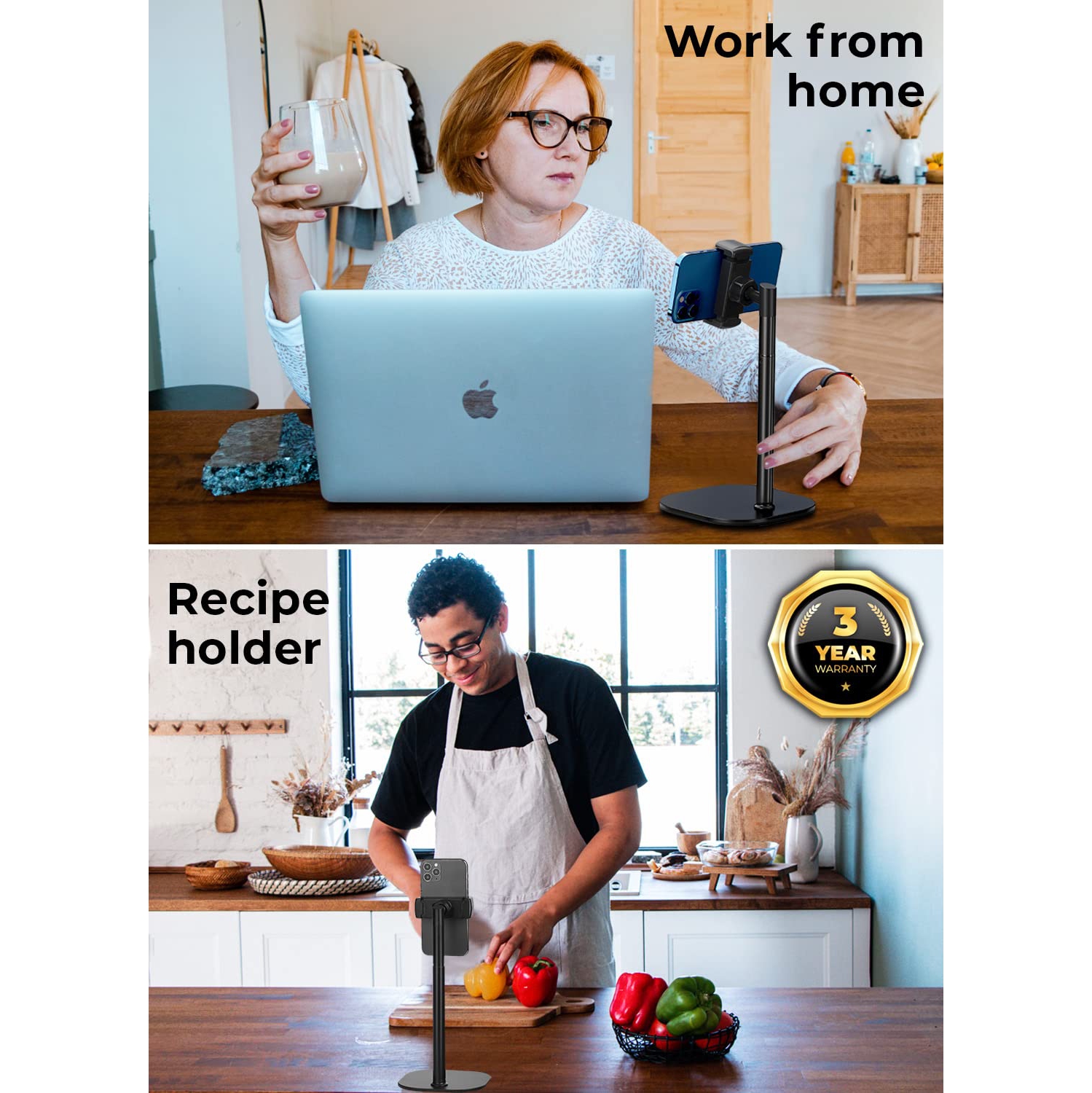 Height Adjustable Cell Phone Stand for Desk | Cell Phone Holder Stand for Office Home, Desk Phone Stand for Recording, iPhone Stand for Desk