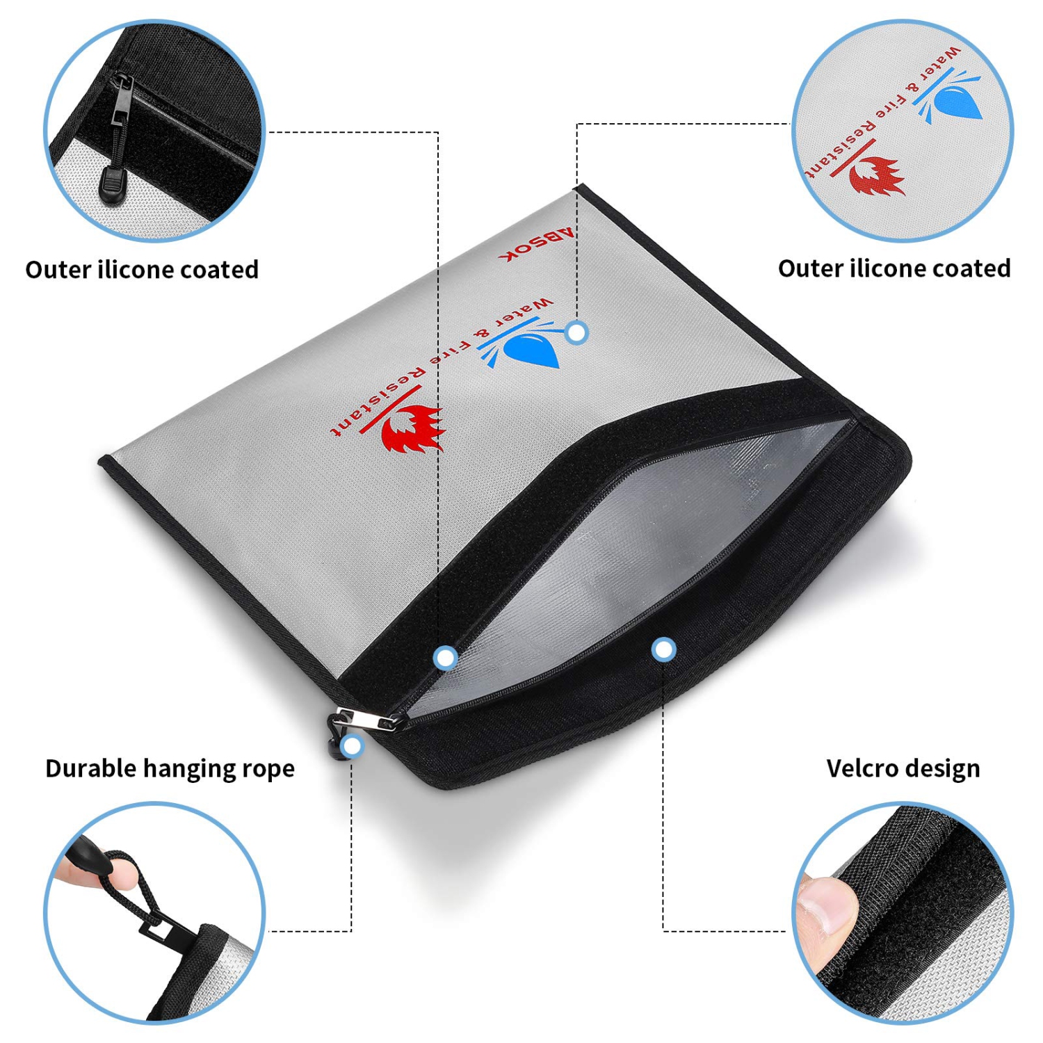 Fireproof Document BagFireproof Money Safe Document Bag 15 x11 & 9x7 Inches Set Non-Itchy Silicone Coated Fire Resistant Bag Fireproof Safe Storage