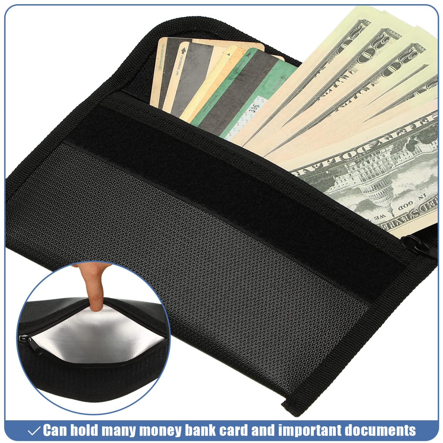 Paquet de 6 petits sacs ignifumables 8 x 5 po Pochette à billets étanche à l’épreuve du feu porte-billets avec fermeture à glissière en silicone