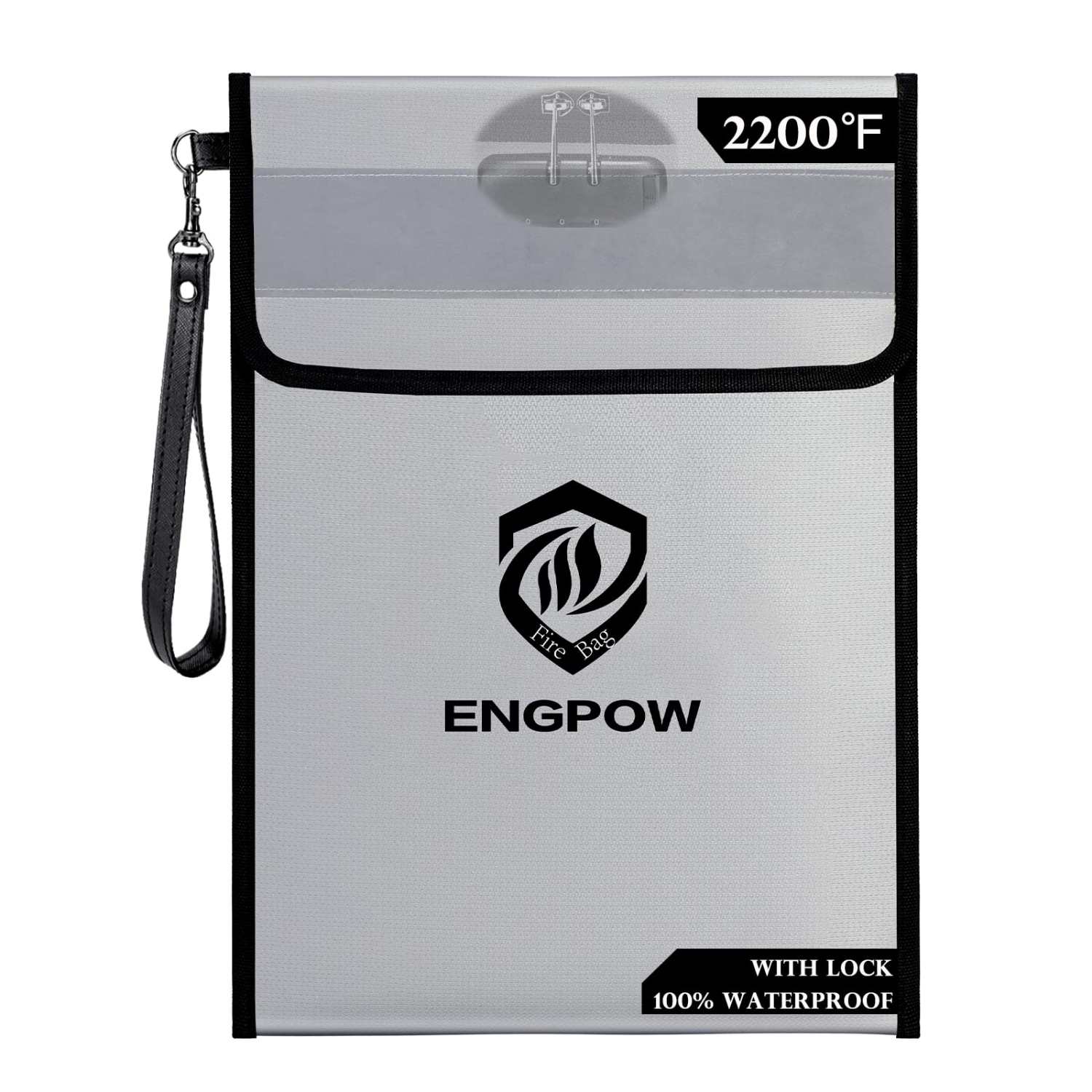 ENGPOW Fireproof Document Bag with Lock,15”x 11”Waterproof and Fireproof Money Bag with Reflective Strip,Fireproof Safe Storage Pouch with Zipper for