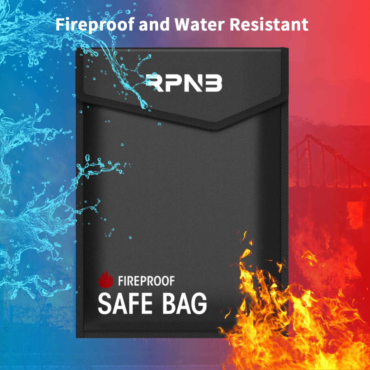 RPNB Fireproof Document Bag, 15"x11"Non-Itchy Silicone Coated Fiberglass Fire and Water Safe Bag with TPU Zipper&Wider Airtight Velcro, Fireproof Bag