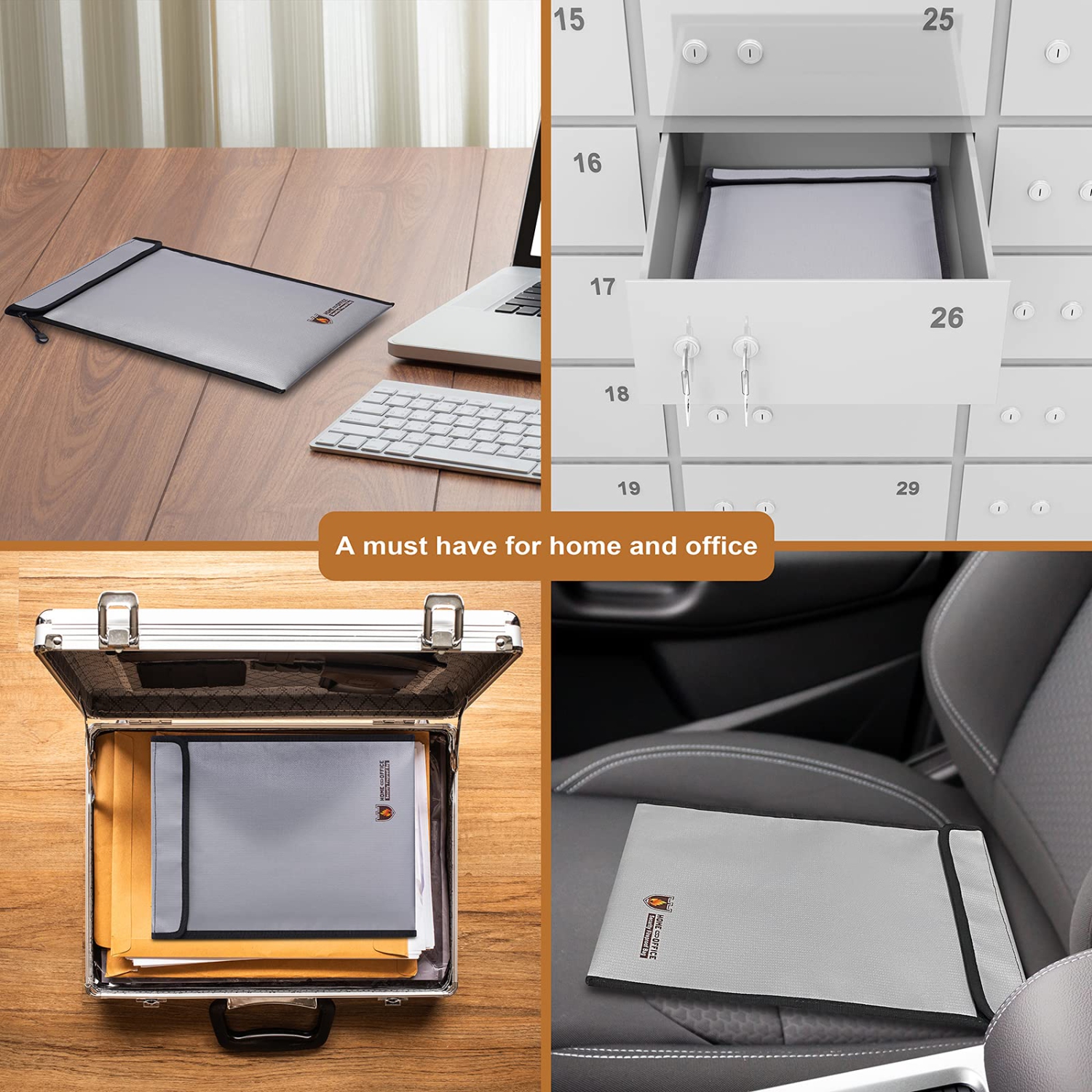 Fireproof Document Bag, 15”x 11” Waterproof and Fireproof Money Bag with Zipper, Fireproof Safe Storage Pouch for Cash,Jewelry,Passport,Tablet,A4