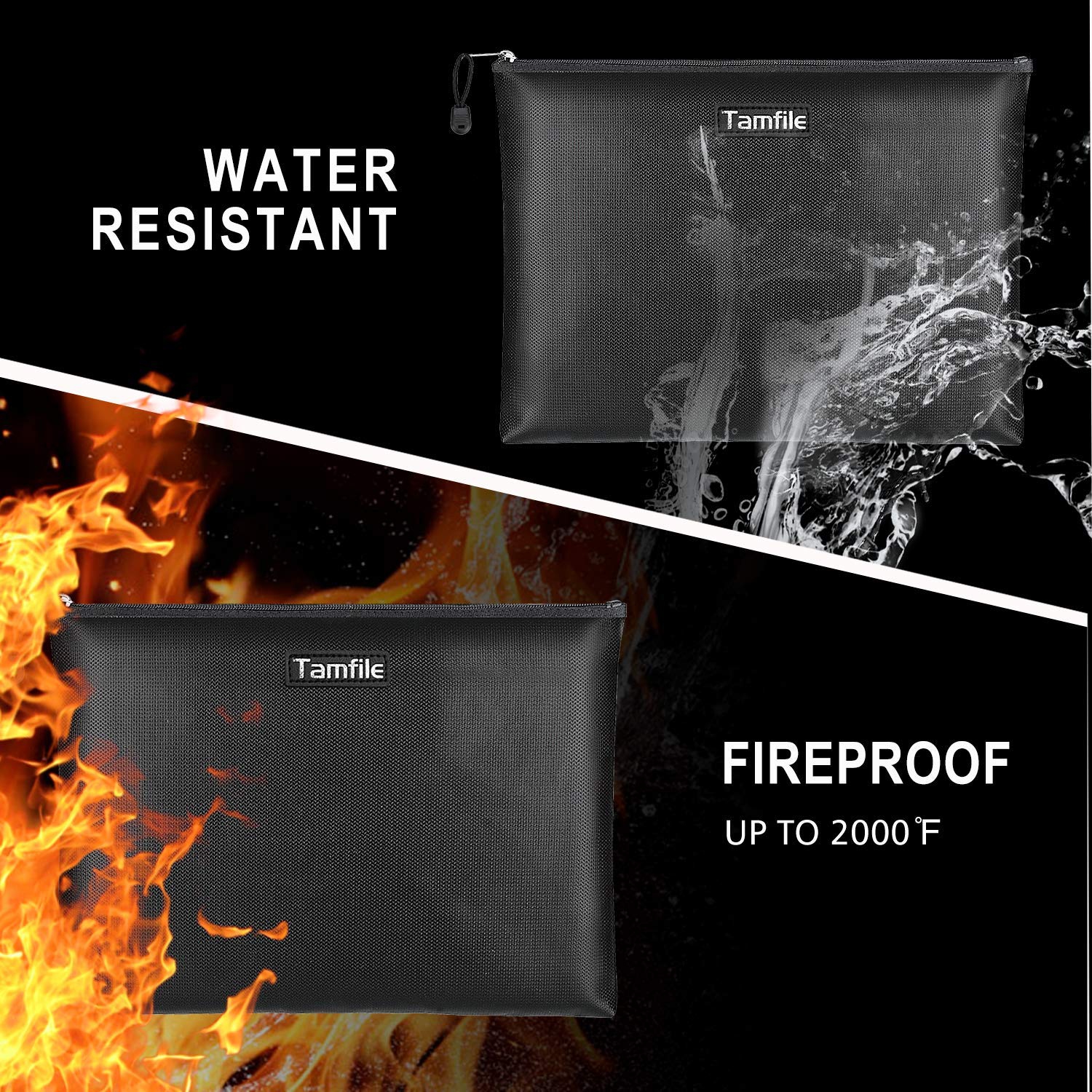 Fireproof Document Bags, Waterproof and Fireproof Money Bag with Zipper, Storage Pouch for Documents with Strap, Portable 2 Sizes, Money Safe Bags,
