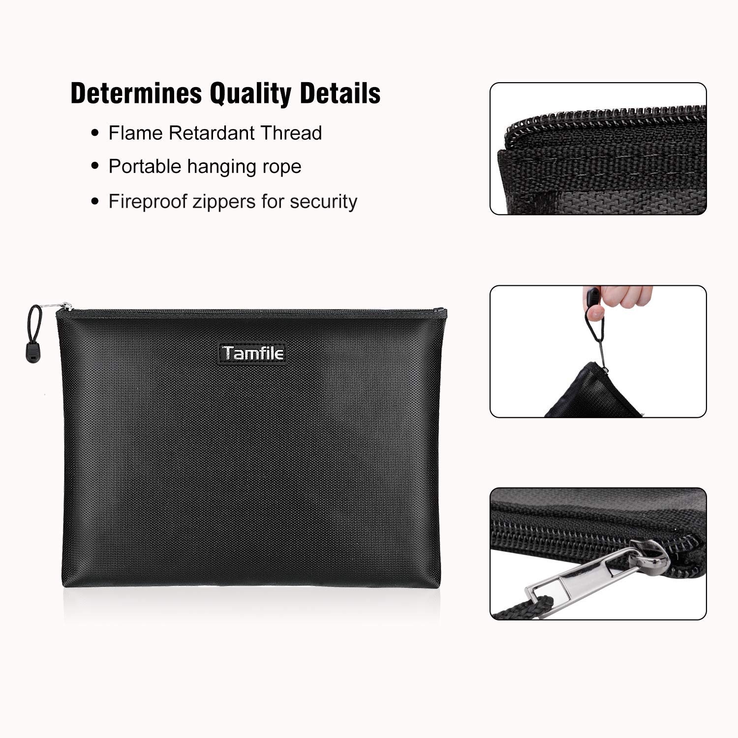 Fireproof Document Bags, Waterproof and Fireproof Money Bag with Zipper, Storage Pouch for Documents with Strap, Portable 2 Sizes, Money Safe Bags,