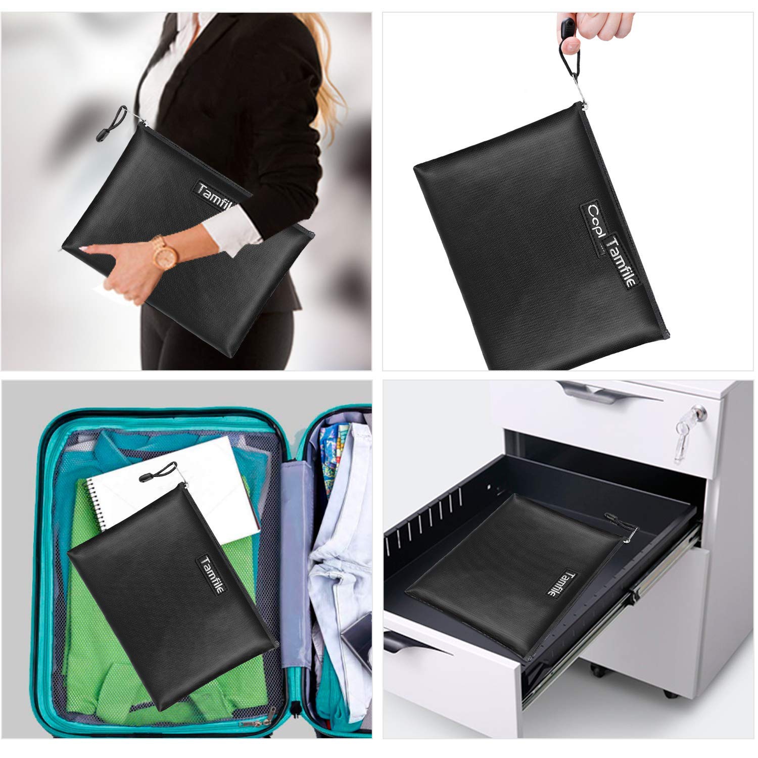 Fireproof Document Bags, Waterproof and Fireproof Money Bag with Zipper, Storage Pouch for Documents with Strap, Portable 2 Sizes, Money Safe Bags,
