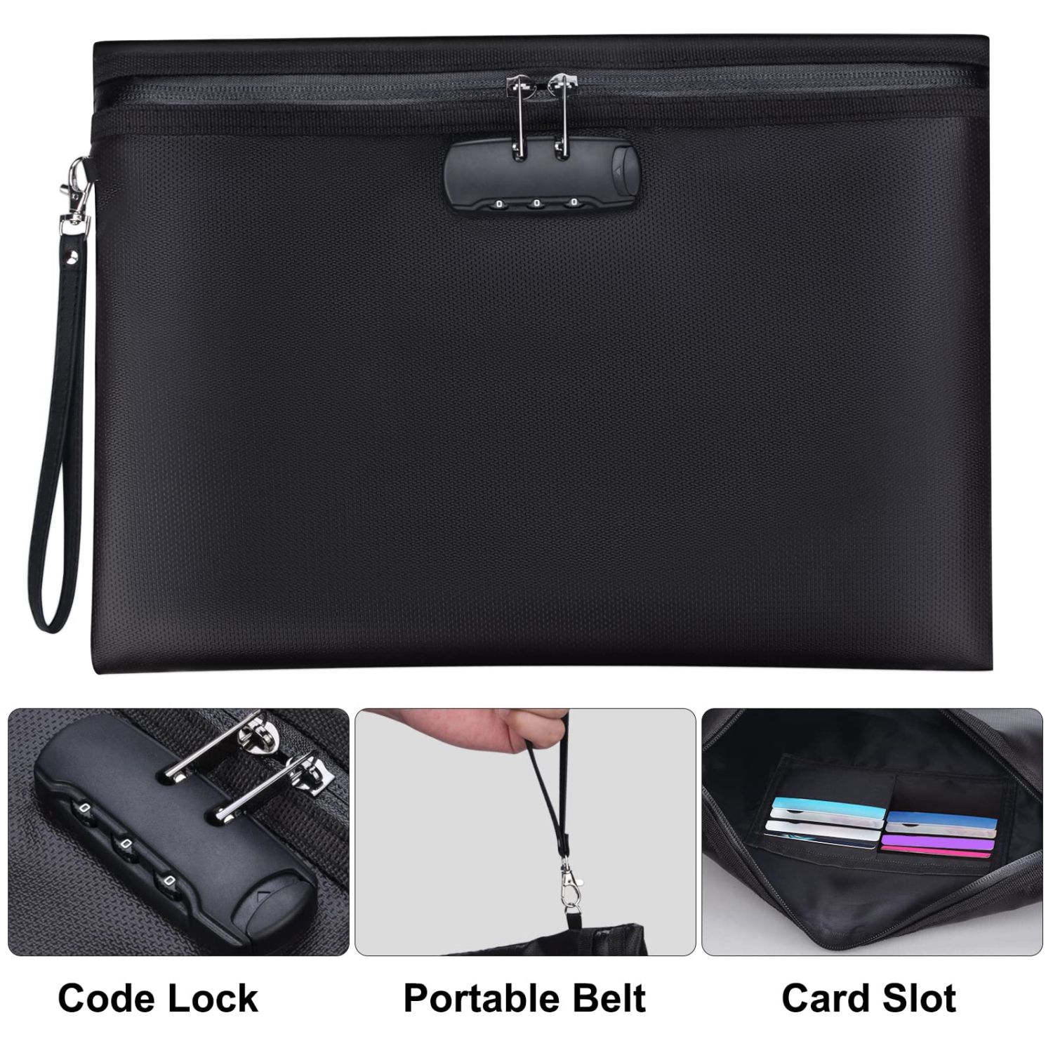 Fireproof File Bag with Lock, 14x10” Fireproof and Splash-Proof Document Bags, Fire Safe Storage Pouch with Zipper Closure for Cash Credit Card