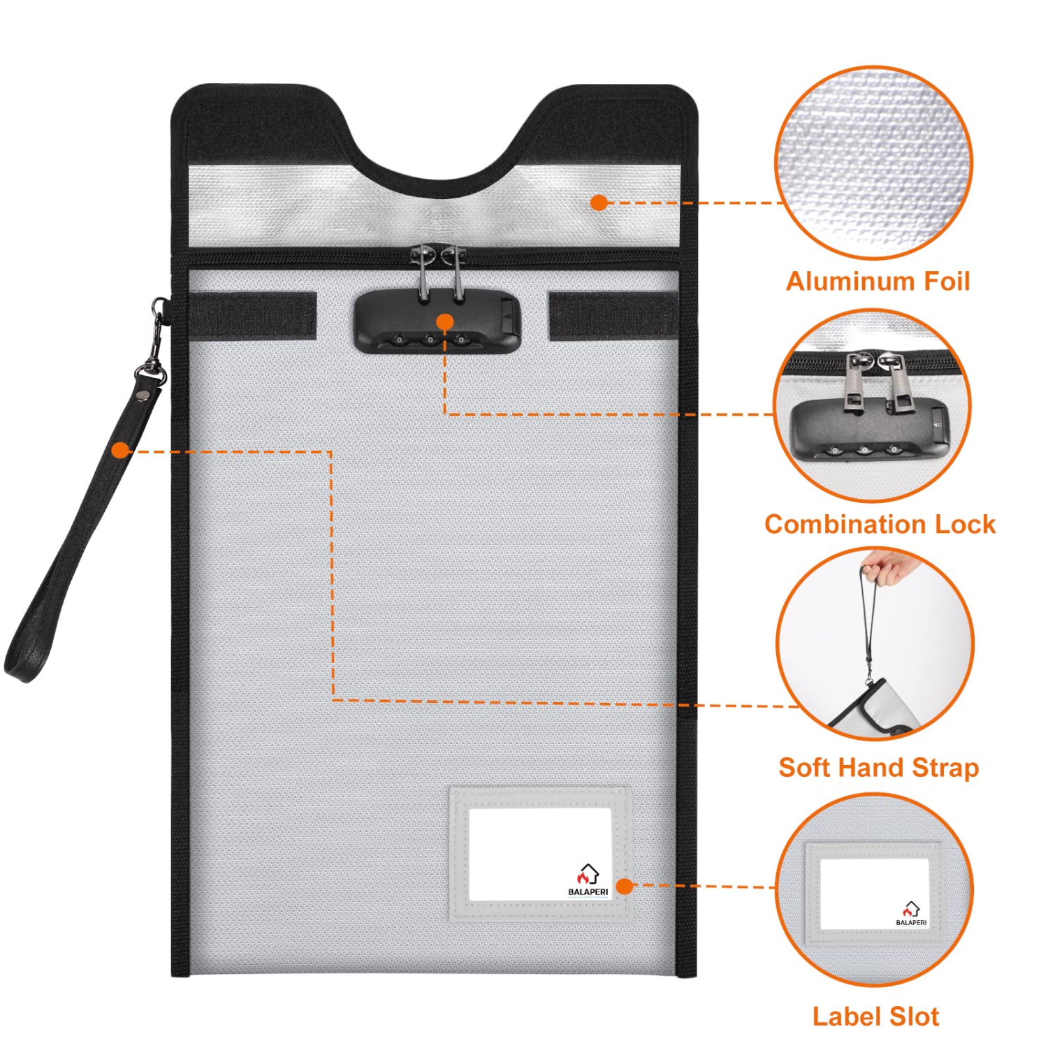 Sac à documents ignifuge avec serrure, 15 po x 11 po, pochette à fermeture à glissière étanche pour document format lettre A4 A5, tablette, objets de