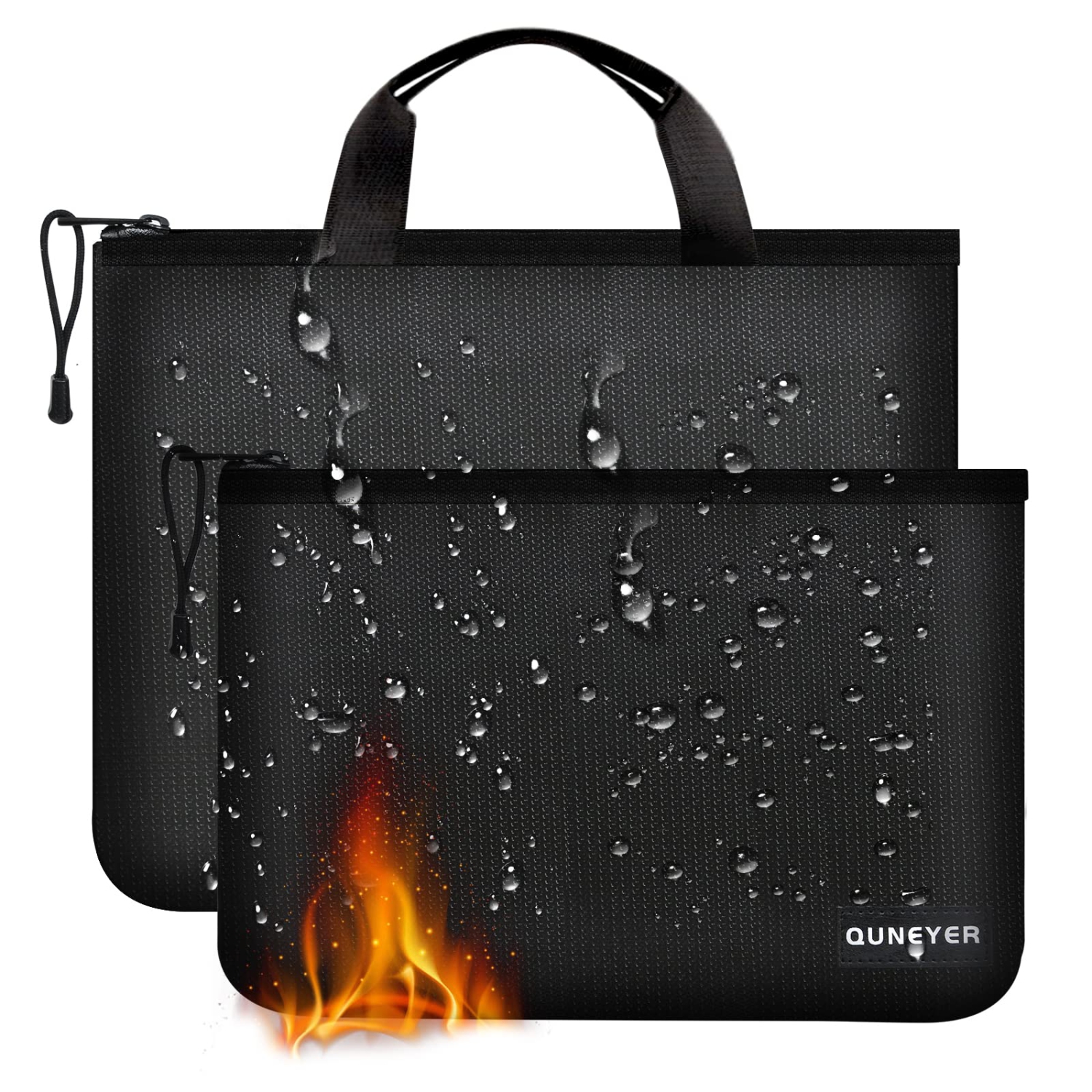 Waterproof Fireproof Document Bag,Money Bag for Cash,2-Pack Black Money Pouch,Waterproof Pouch,Fireproof/Waterproof Safe Bag for Travel,Storage Pouch