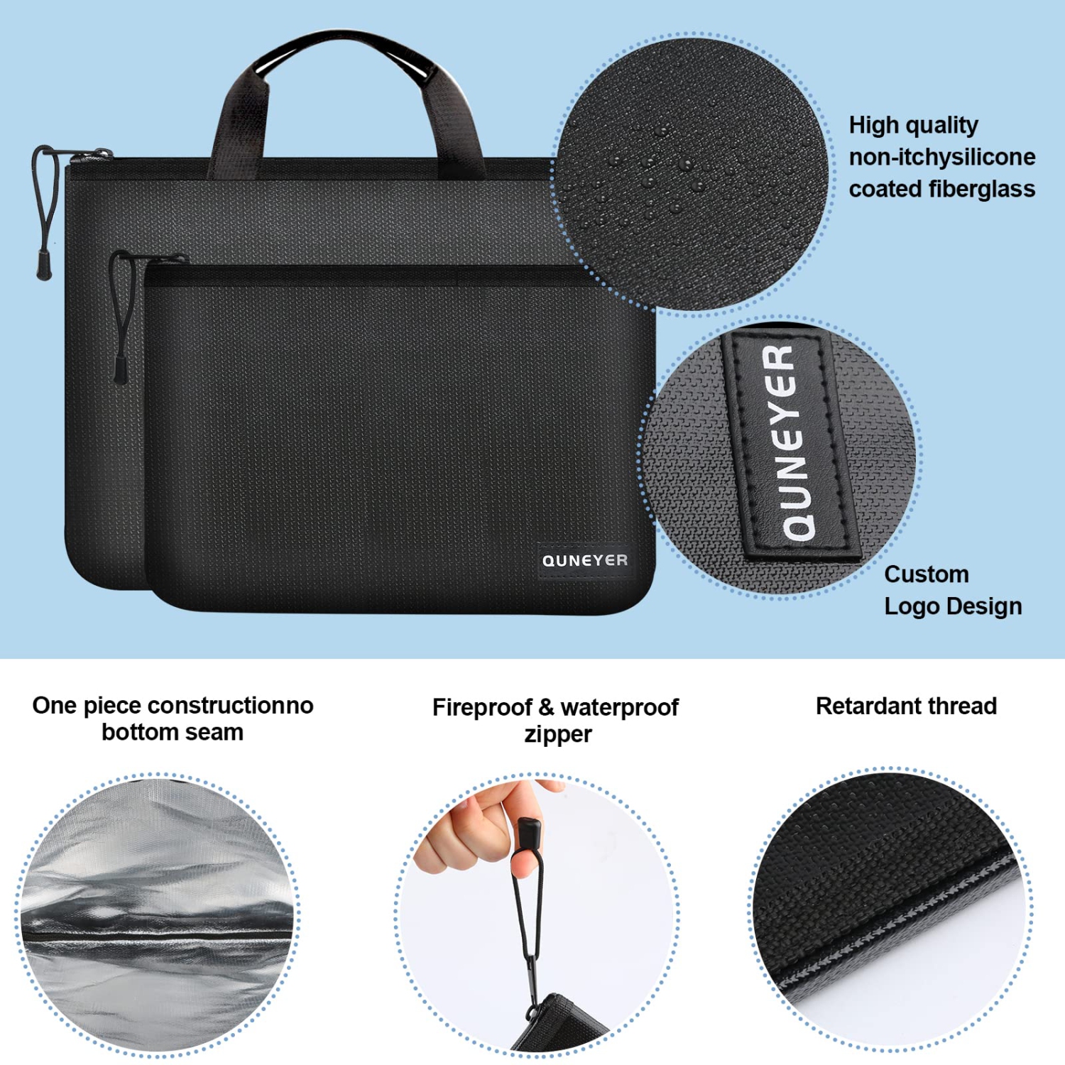 Waterproof Fireproof Document Bag,Money Bag for Cash,2-Pack Black Money Pouch,Waterproof Pouch,Fireproof/Waterproof Safe Bag for Travel,Storage Pouch