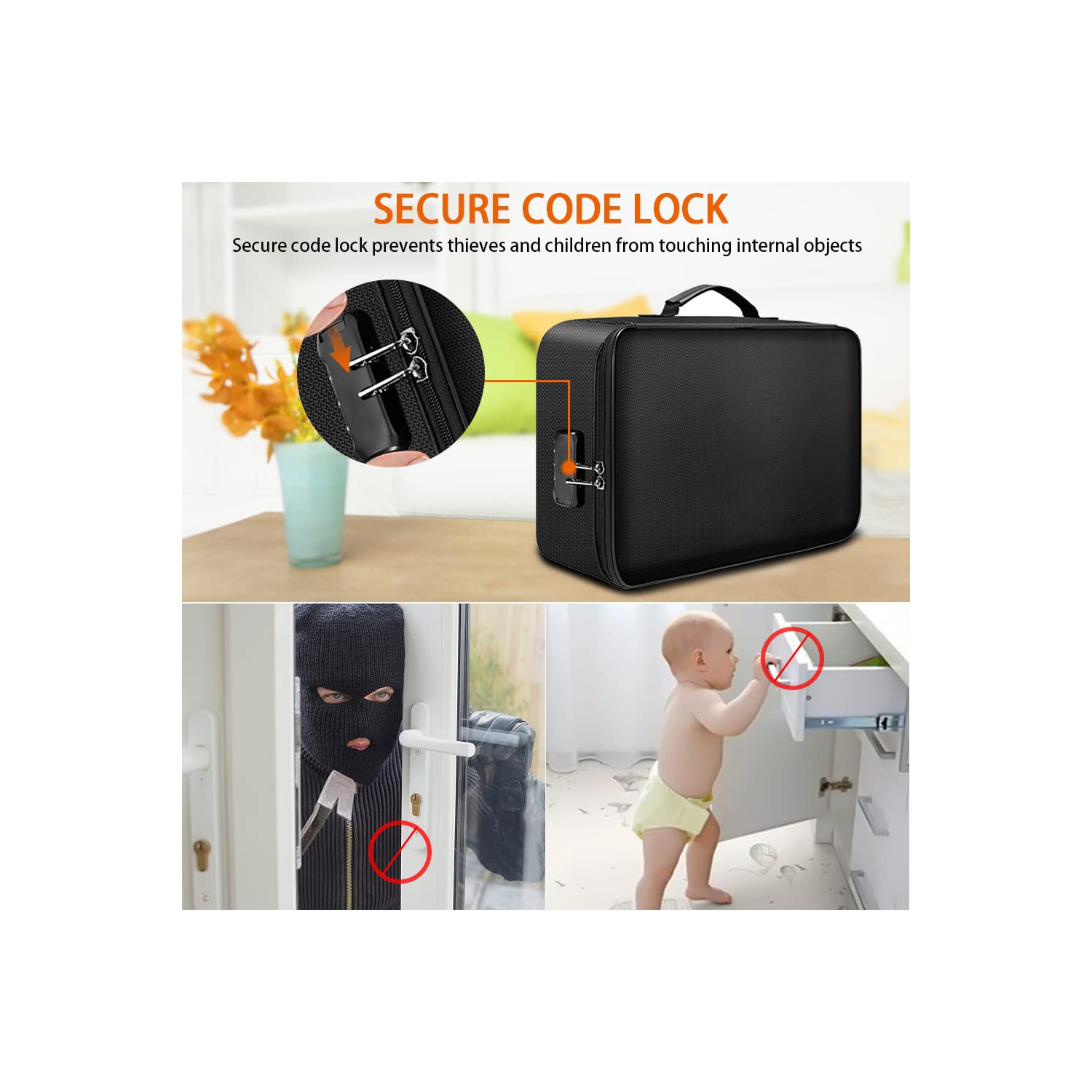 Sac à documents ignifuge avec serrure, sac à argent ignifuge à 3 couches avec fermeture à glissière résistante à l’eau, boîte de sûreté portative