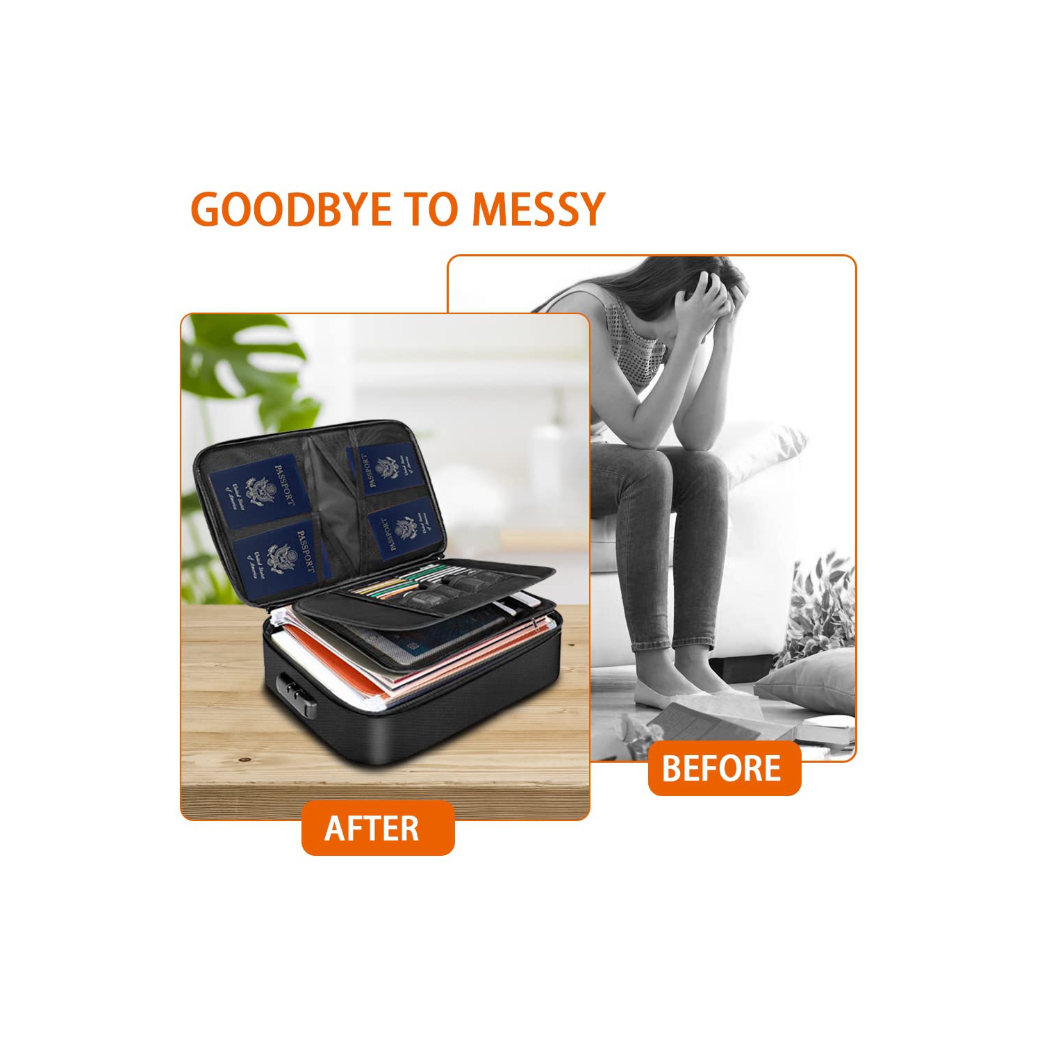 Sac à documents ignifuge avec serrure, sac à argent ignifuge à 3 couches avec fermeture à glissière résistante à l’eau, boîte de sûreté portative