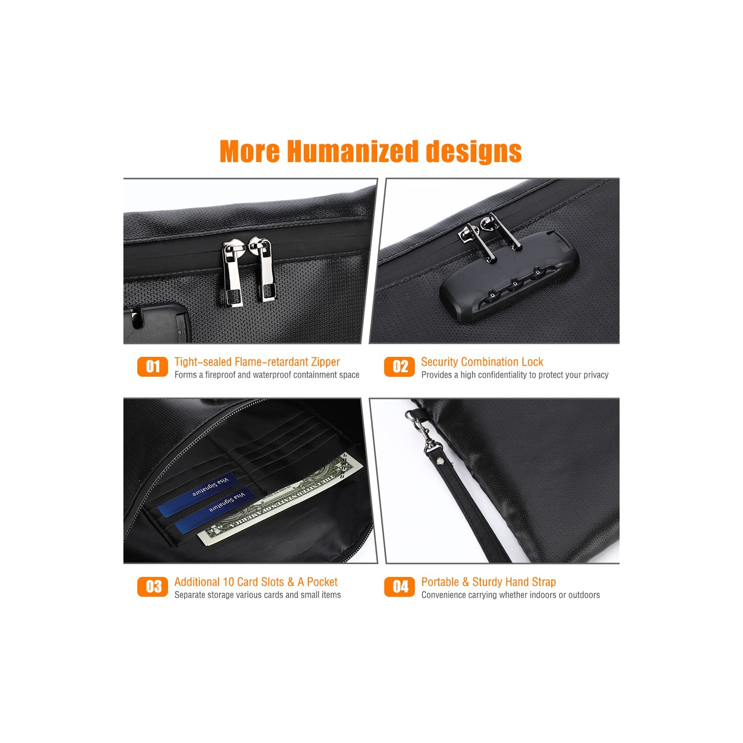 ACETOP Fireproof Document Bag w/Lock 14"x10" Portable Fire Proff Safe Money Bag Waterproof Firesafe Zippered Pouch File Storage Lockbag for A4