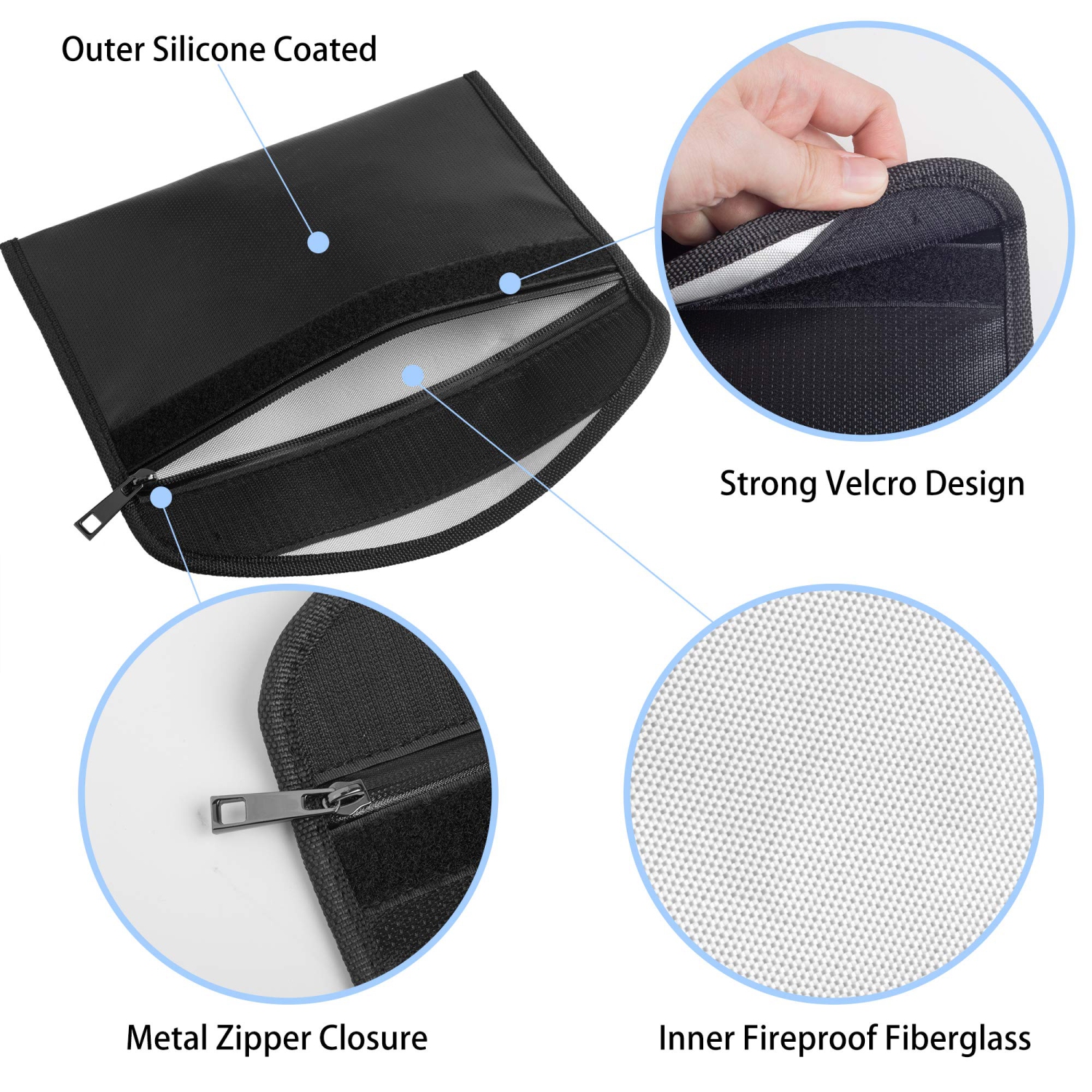 Sac à argent ignifuge – Sac-portefeuille ignifuge de 10,6x6,7 po, pochette de rangement étanche, petit sac de sécurité ignifuge pour argent comptant