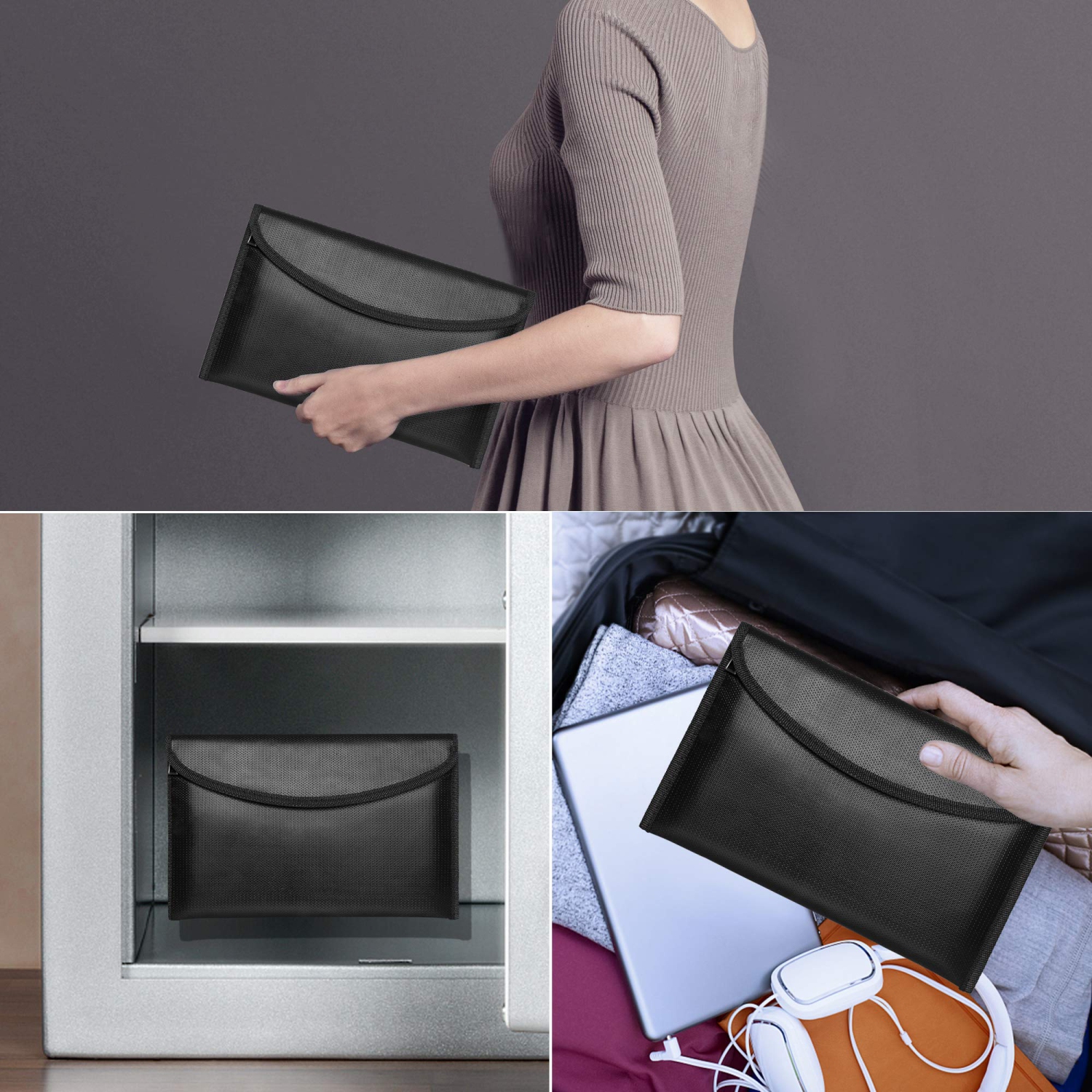 Sac à argent ignifuge – Sac-portefeuille ignifuge de 10,6x6,7 po, pochette de rangement étanche, petit sac de sécurité ignifuge pour argent comptant