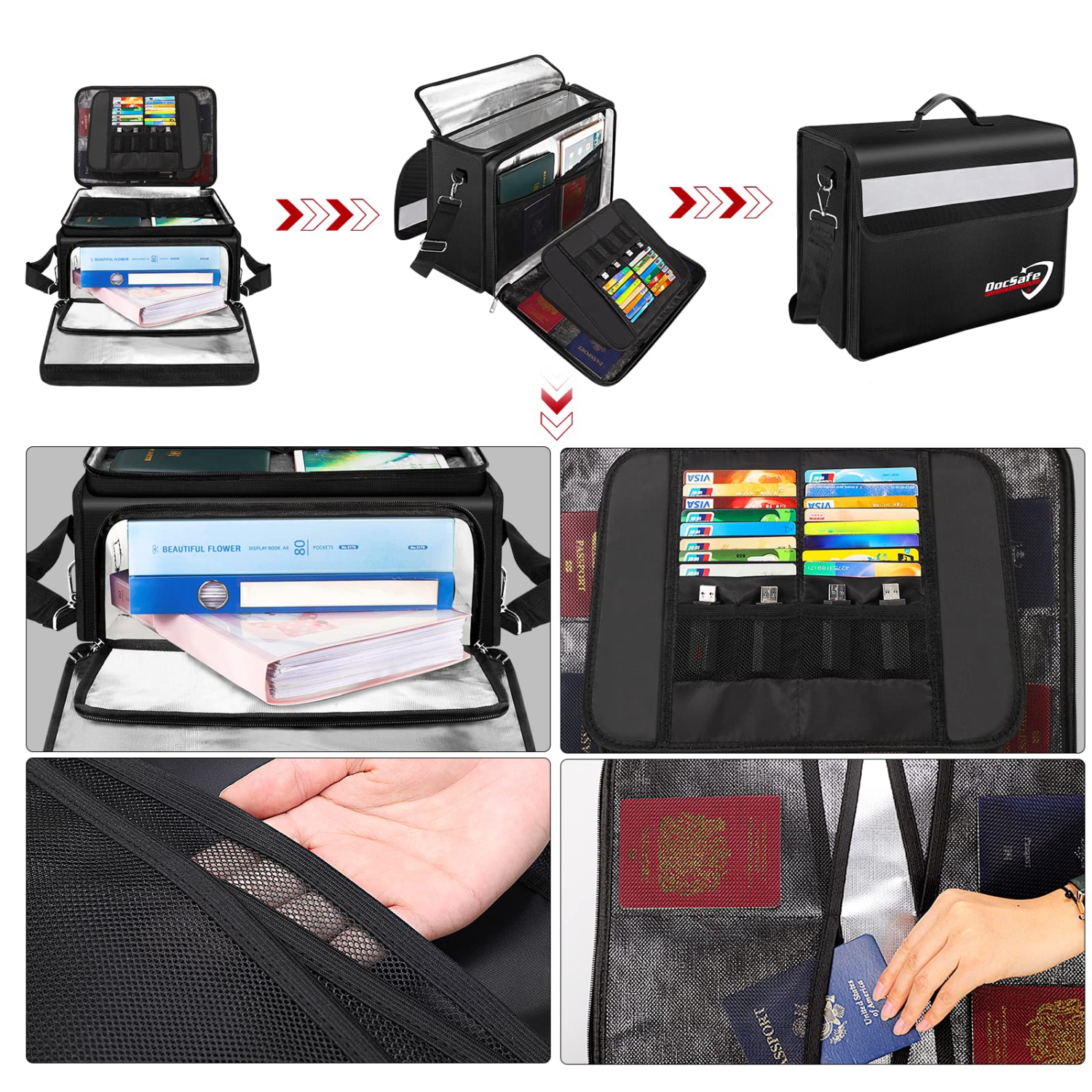 Sac à documents ignifuge avec plusieurs poches, DockSafe large file Organizer coffre-fort ignifuge porte-documents important Home Office portable