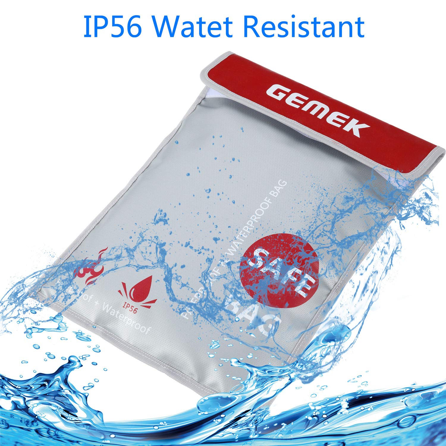 GEMEK Fireproof Document Bag 2 Set Silicone Coated Fiberglass Money Bag Pouch Document Holder for File Cash Jewelry Passport Valuables (Silver)