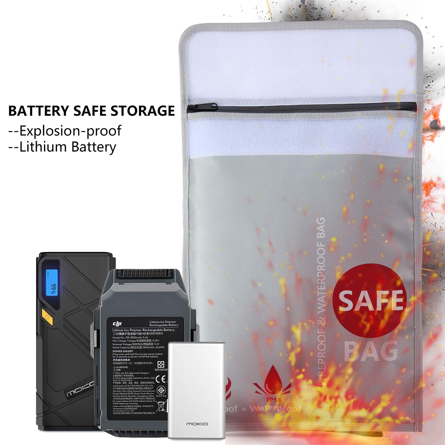 GEMEK Fireproof Document Bag 2 Set Silicone Coated Fiberglass Money Bag Pouch Document Holder for File Cash Jewelry Passport Valuables (Silver)