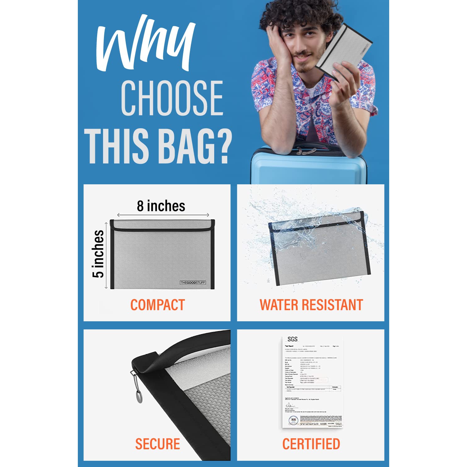 Fireproof Safe Bag for Documents 8"x5" Protect Money, Passports, Contracts, and Certificates