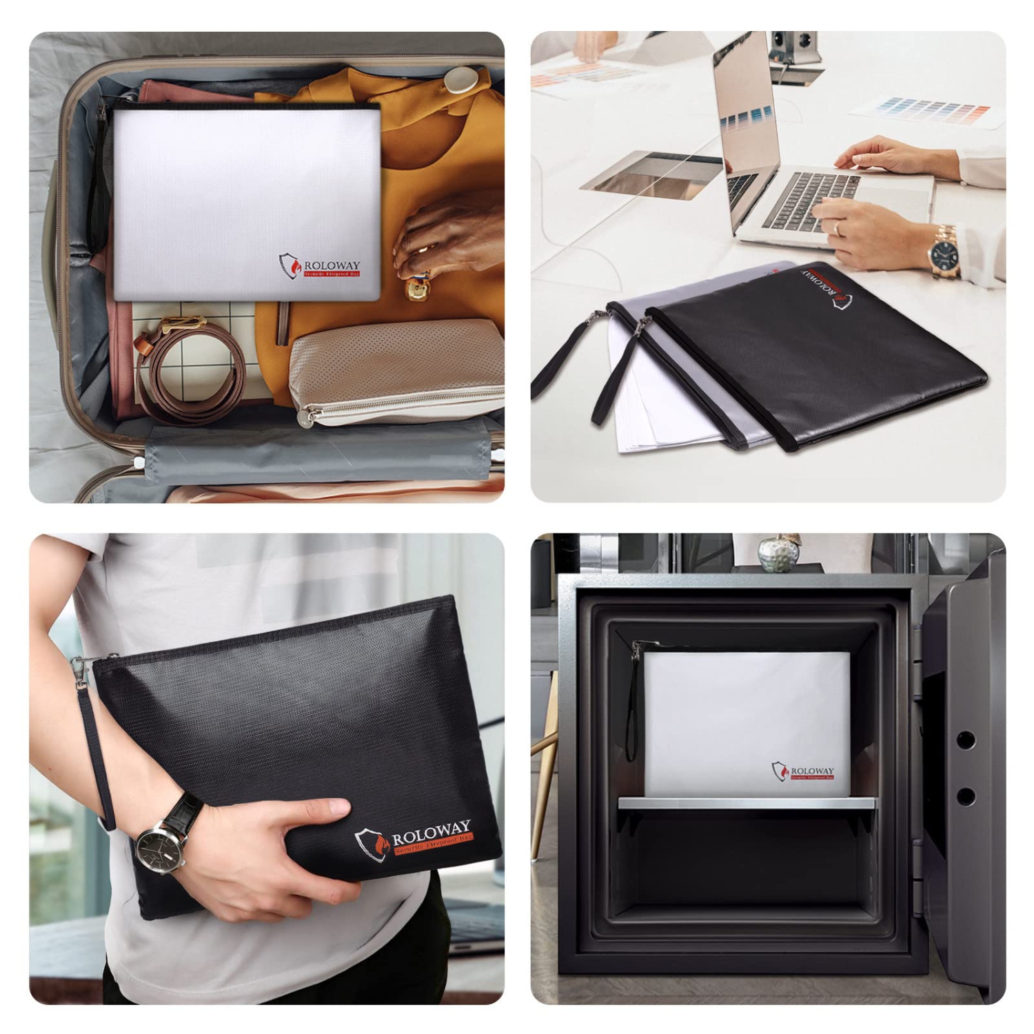 Fireproof Document Bag, Fireproof Money Bag for Cash, A4 Documents with Zipper & Strap (2-Pack)