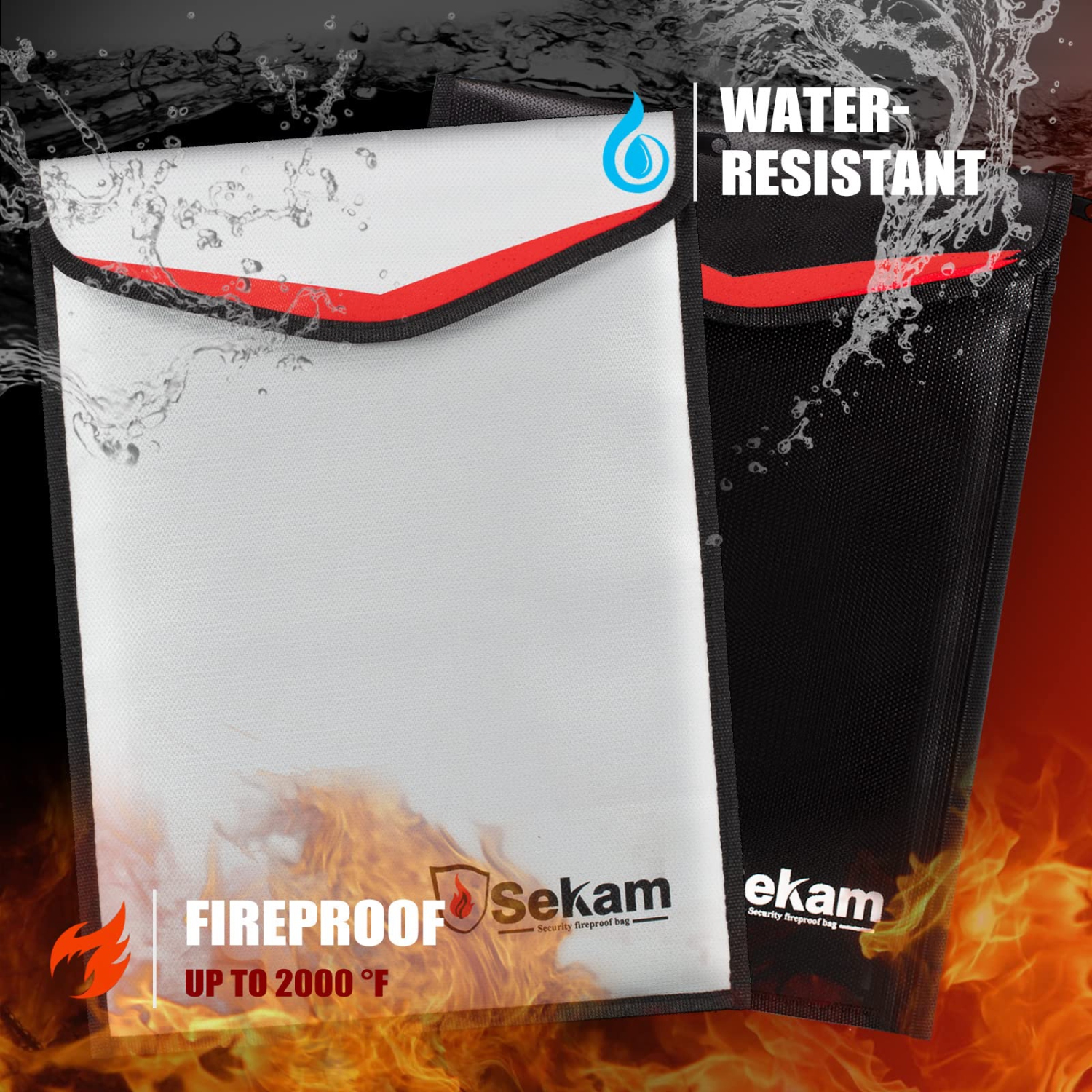SEKAM Fireproof Document Bag, Fireproof Money Bag, Fireproof Envelope Cash Bag, Waterproof & Fire Safe Bag for A4 Documents, Legal Size Document with