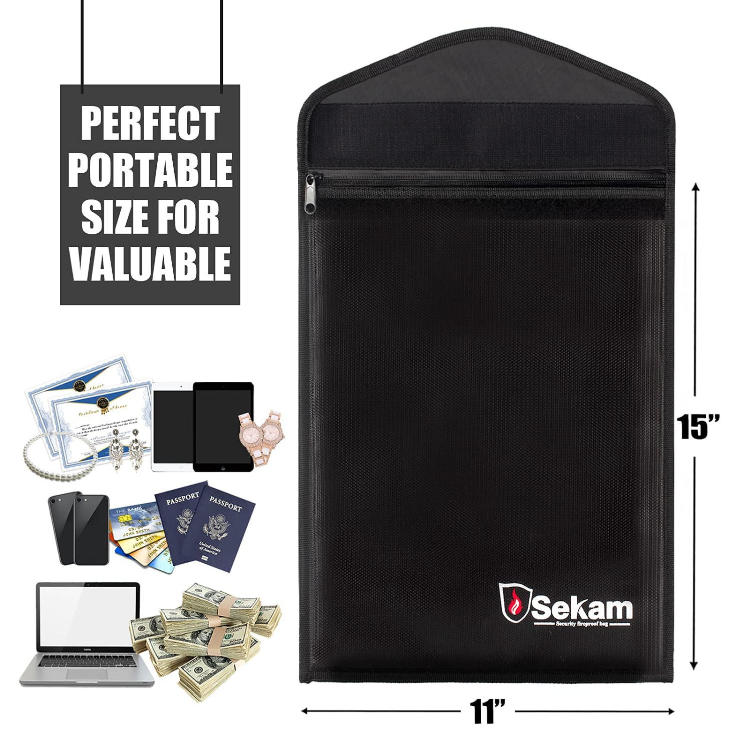 SEKAM Fireproof Document Bag, Fireproof Money Bag, Fireproof Envelope Cash Bag, Waterproof & Fire Safe Bag for A4 Documents, Legal Size Document with