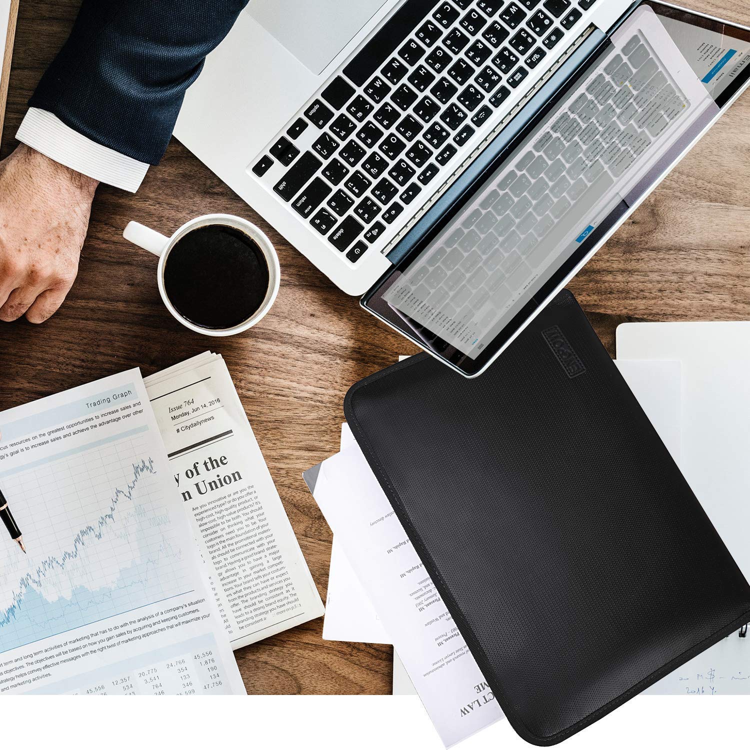 Chemise ignifuge et résistante à l’eau avec porte-documents à 13 pochettes A4 fermeture à glissière et pochette de classement portative avec