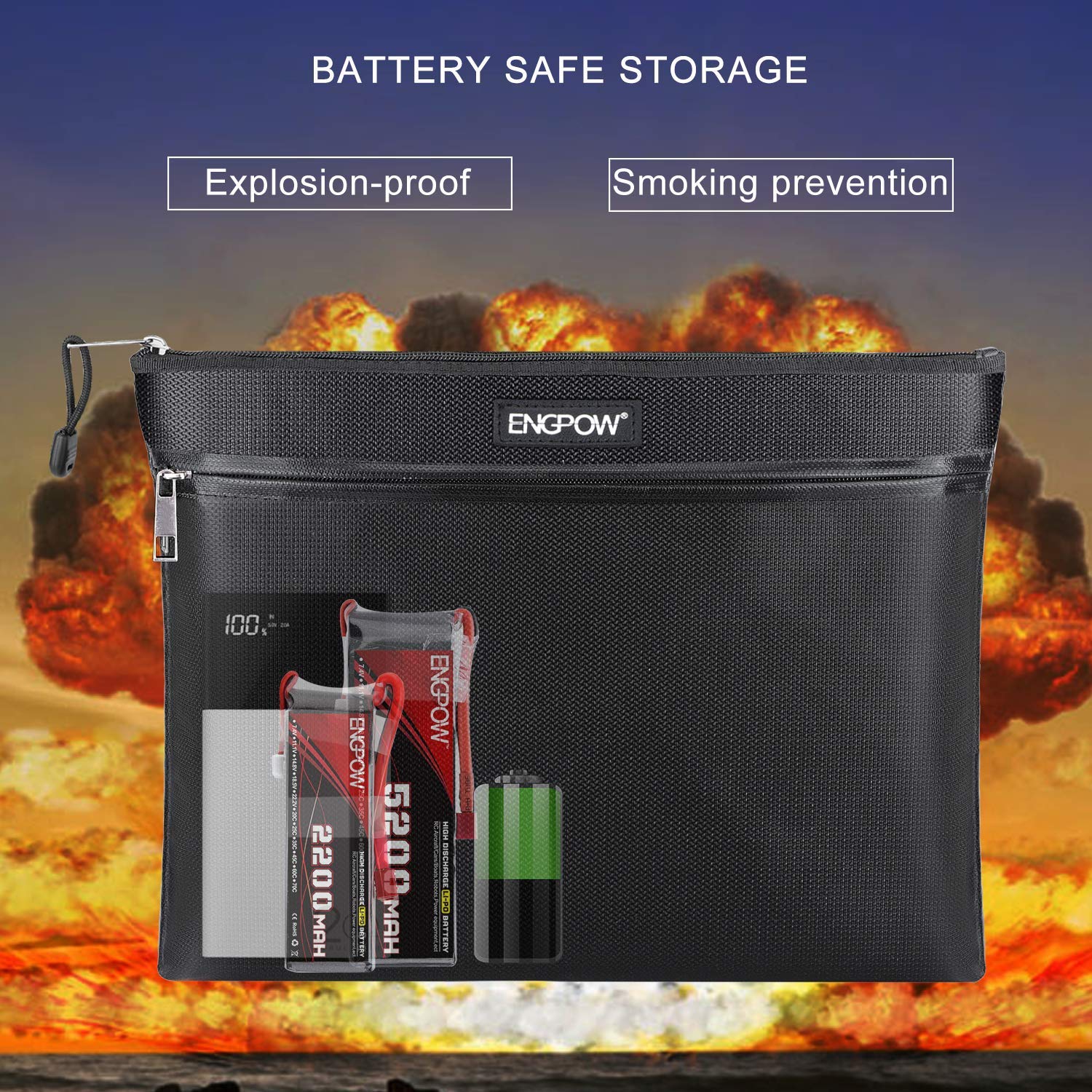 Fireproof Document Bag Two Pockets Two Zippers,ENGPOW Fireproof Safe Bag 13.4"x 10.2" Waterproof and Fireproof Money Bags Money Safe Pouch File