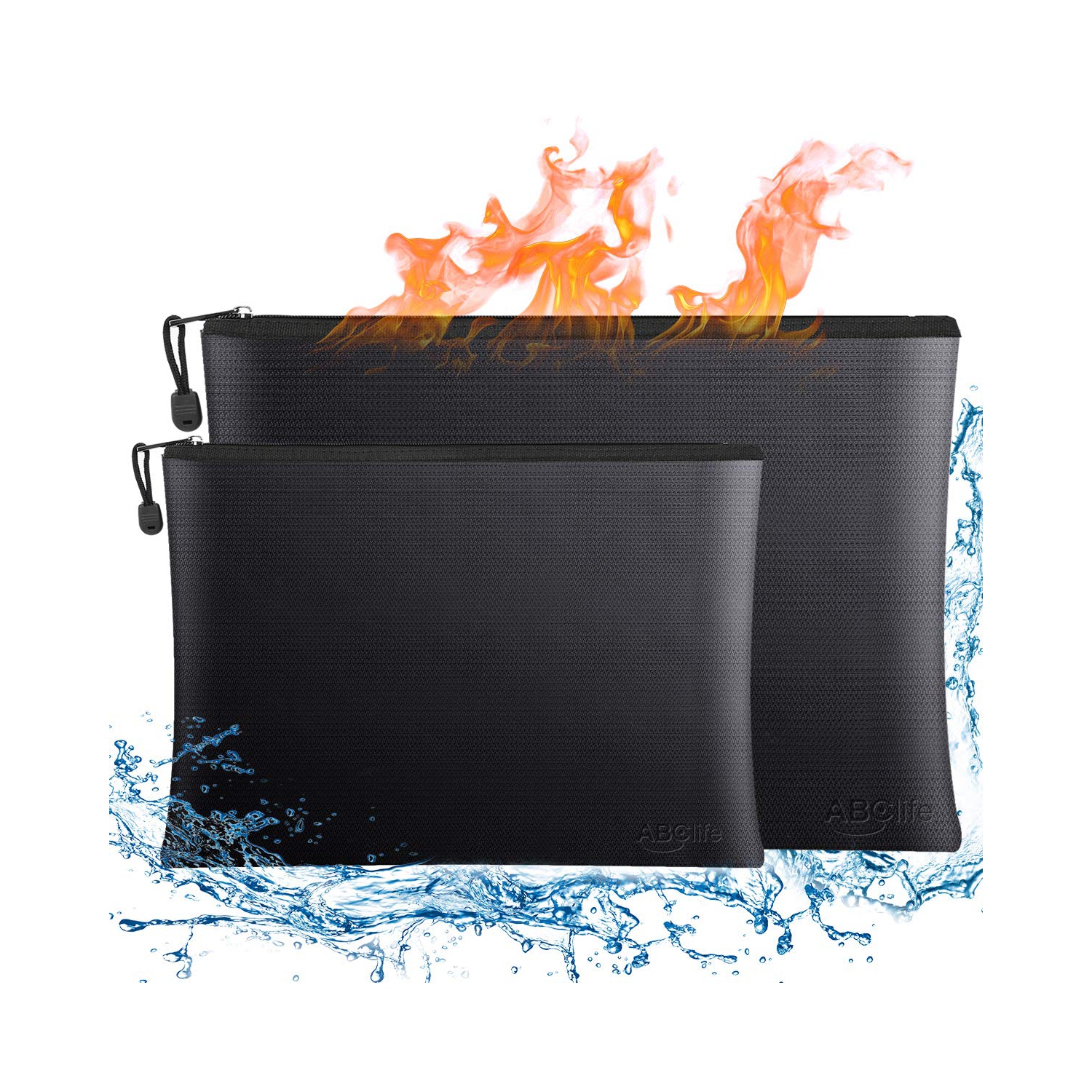 Fireproof Document Bags 2 Pack,15”x 11”Large Waterproof and Fireproof Folder Money Bag and 11.4”x8.3”Fireproof Safe Storage Pouch with Zipper for A4